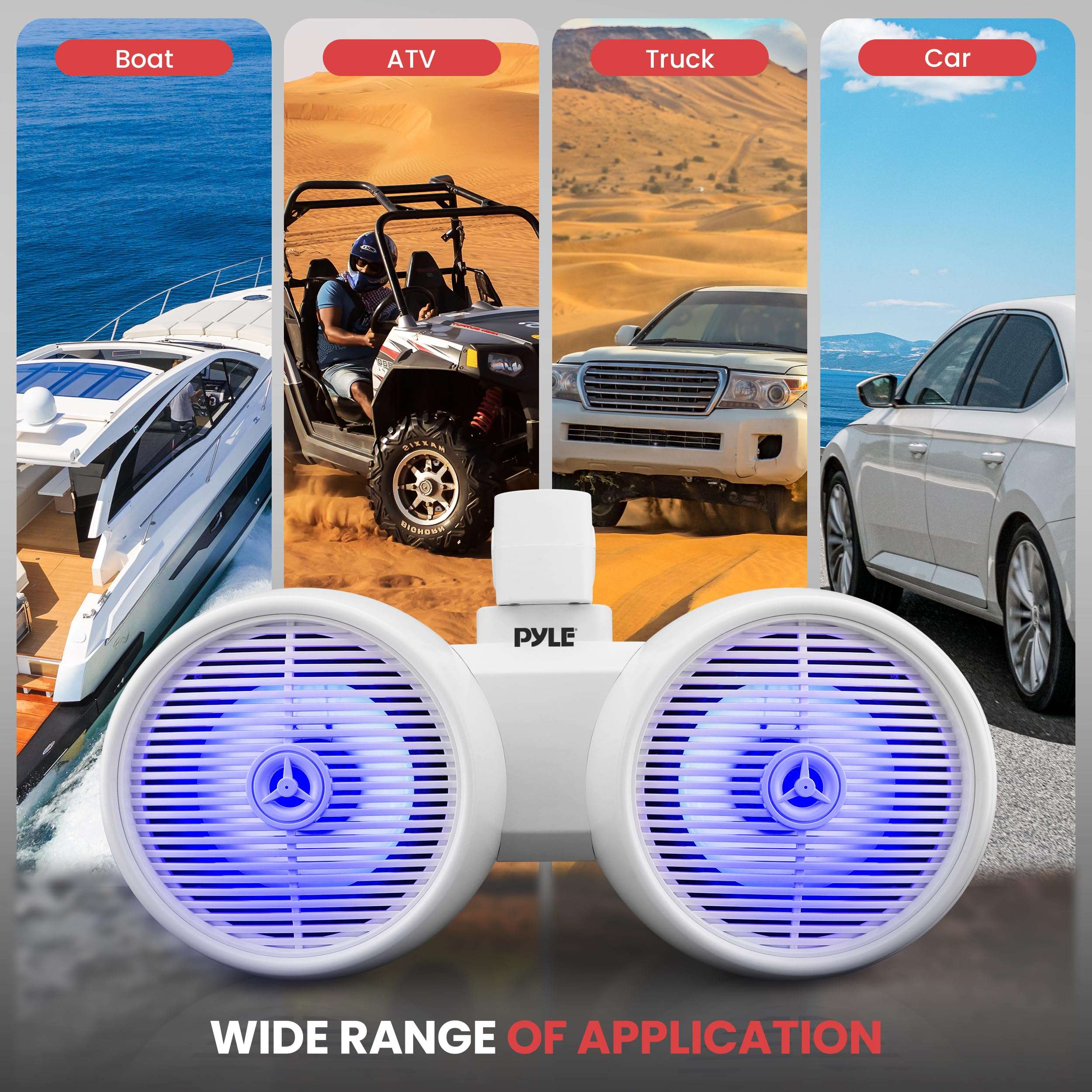 Pyle 6.5 Inch Marine Speakers with Bluetooth and Wireless Streaming, Boat Speaker with Built-in LED Lights, Waterproof, Heavy Duty ABS, 200W Max - Perfect for Music Lovers 6