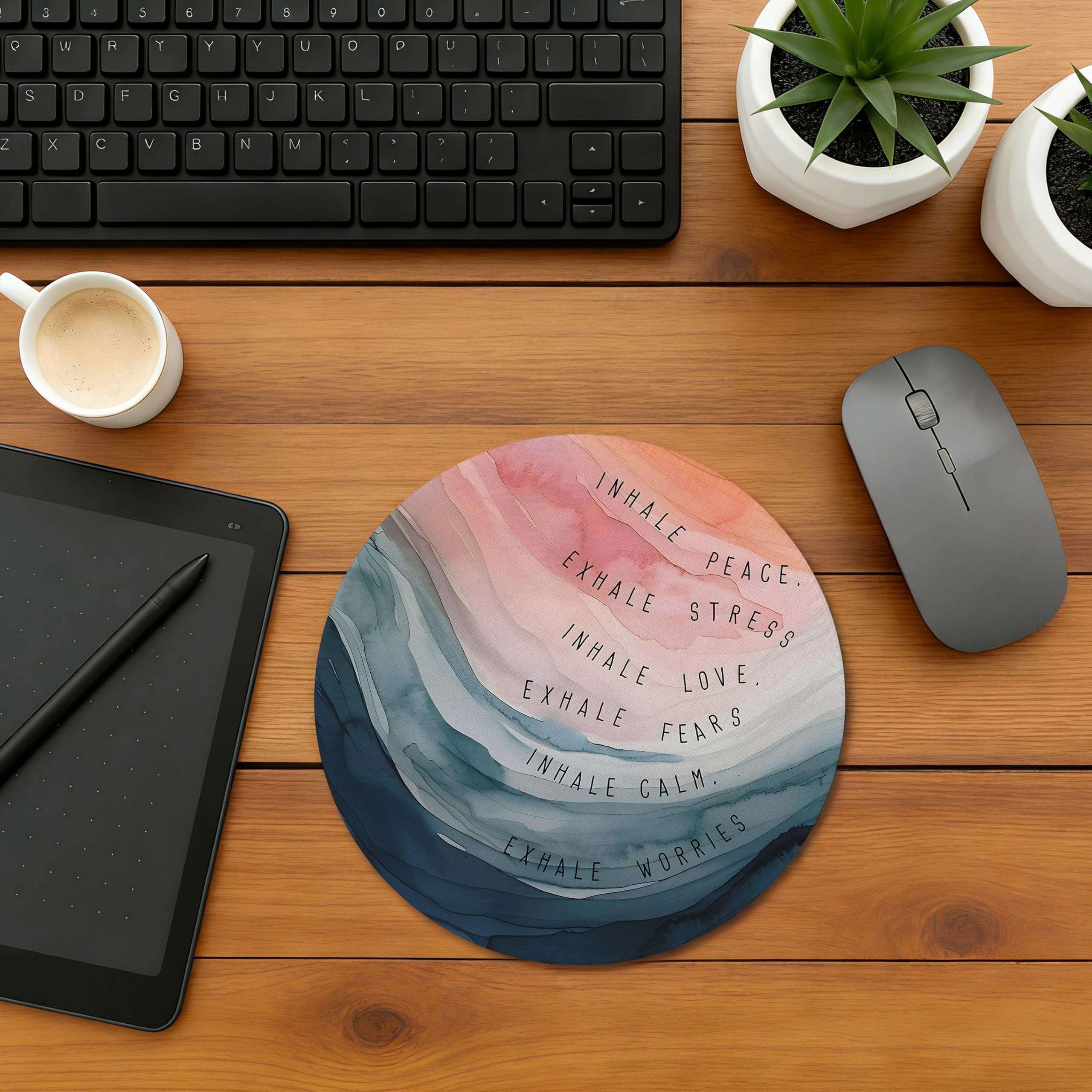 WOOGCHEIR Inspirational Mouse Pad ，Calming Ocean Theme Mousepad Mouse Mat with Non-Slip Rubber Base for Home Office Desk Accessories,Aesthetic Office Supplies,7.9x7.9 Inch 5