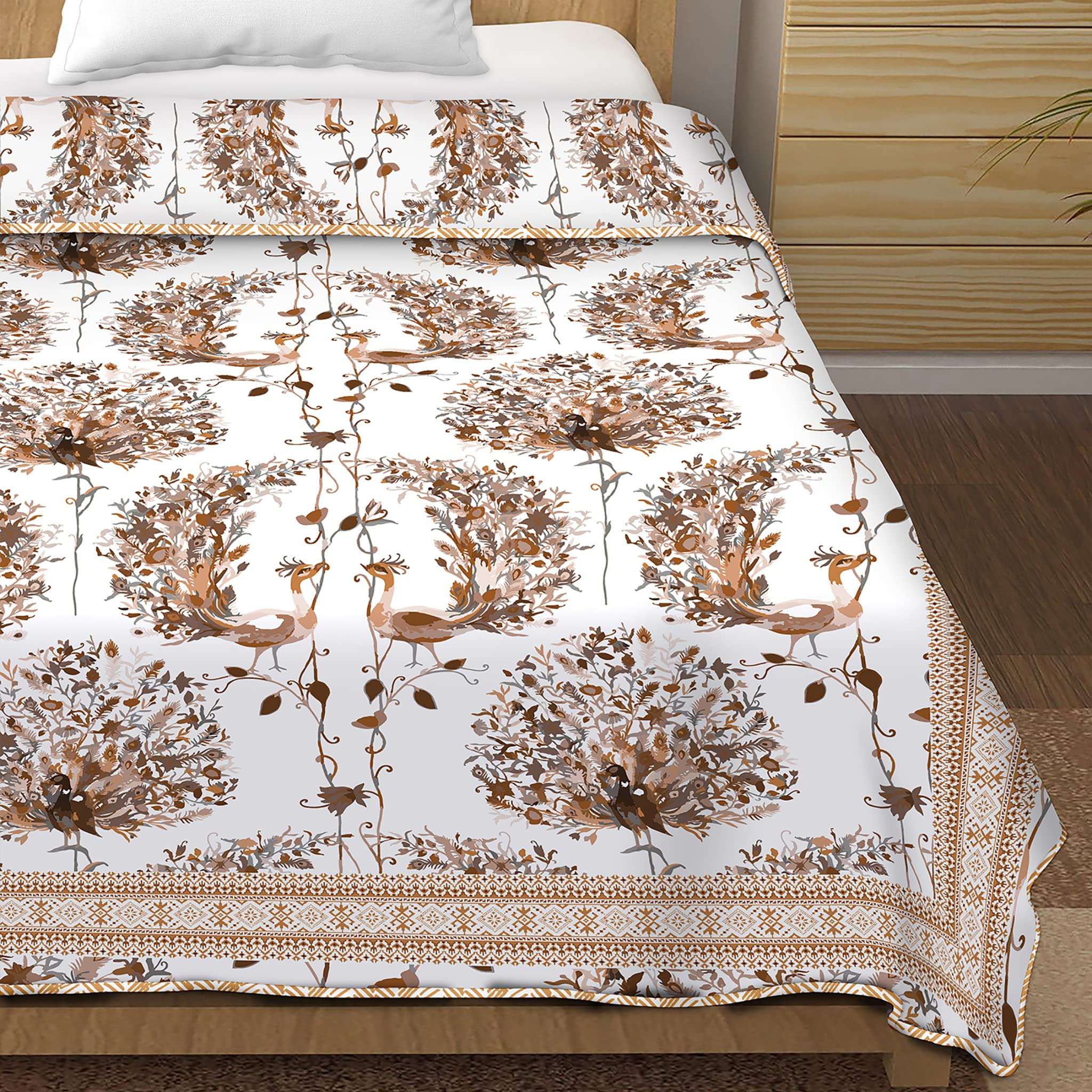 Bella Casa Cotton Single Dohar/AC Blanket Reversible| Size: 152 X 228 cm - Brown & White Colour 1