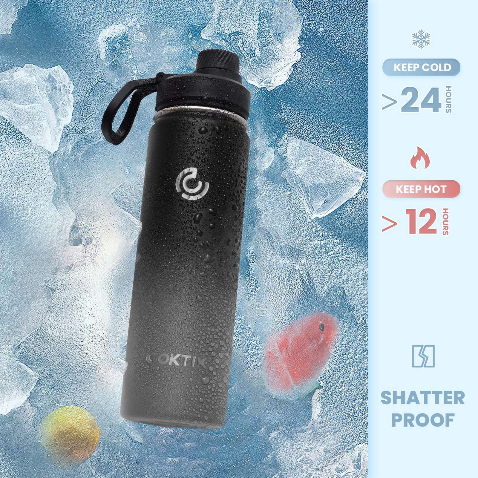 COKTIK Insulated Stainless Steel Water Bottle With Straw Lid, 22 oz Wide Mouth Double Wall Vacuum Insulated Water Bottle Leakproof Lightweight for Hiking, Biking, Running(Gray Gradient) 4