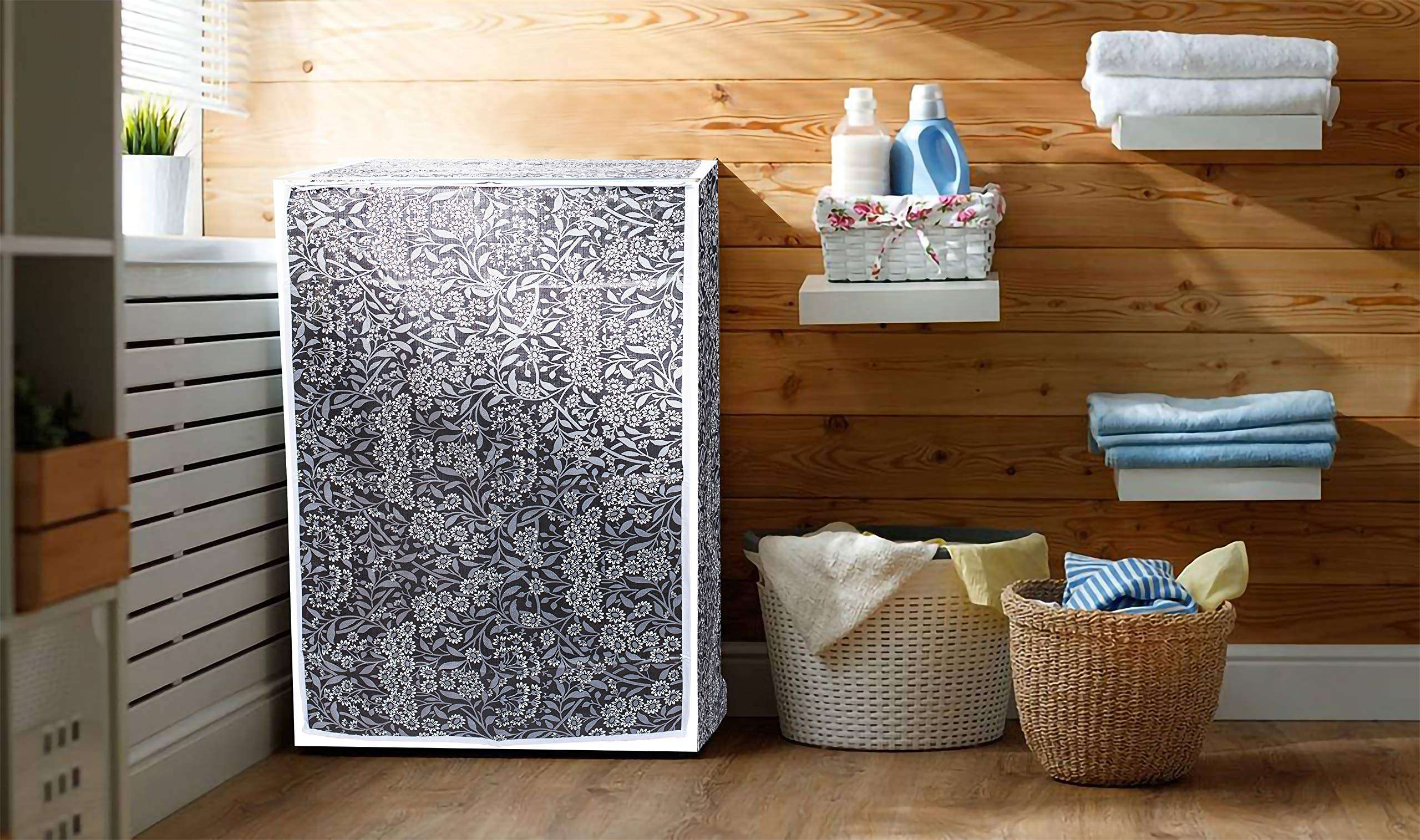 Classic® Top Load Washing Machine Cover Suitable for LG 8 Kg, 8.5 Kg, 9 Kg, 9.5 Kg, 10 Kg (63cmsX63cmsX93cms, Black Flower) 4