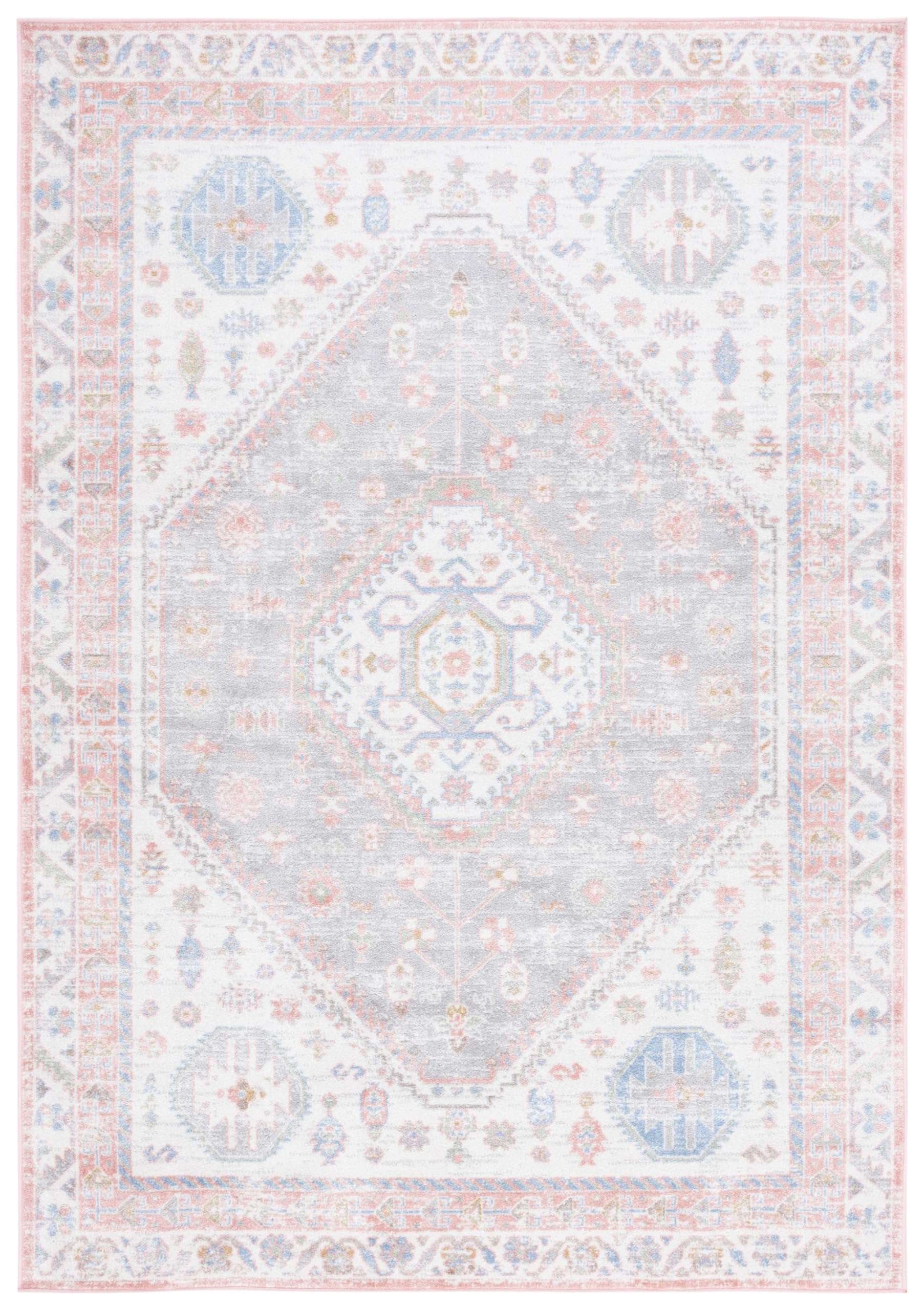 SAFAVIEH Washable Rug Bayside Collection - 4' x 6', Ivory & Blue Pink, Easy Cleaning, Ideal for in Living Room, Bedroom, Home Office, Dining Space (BAY118A) 3