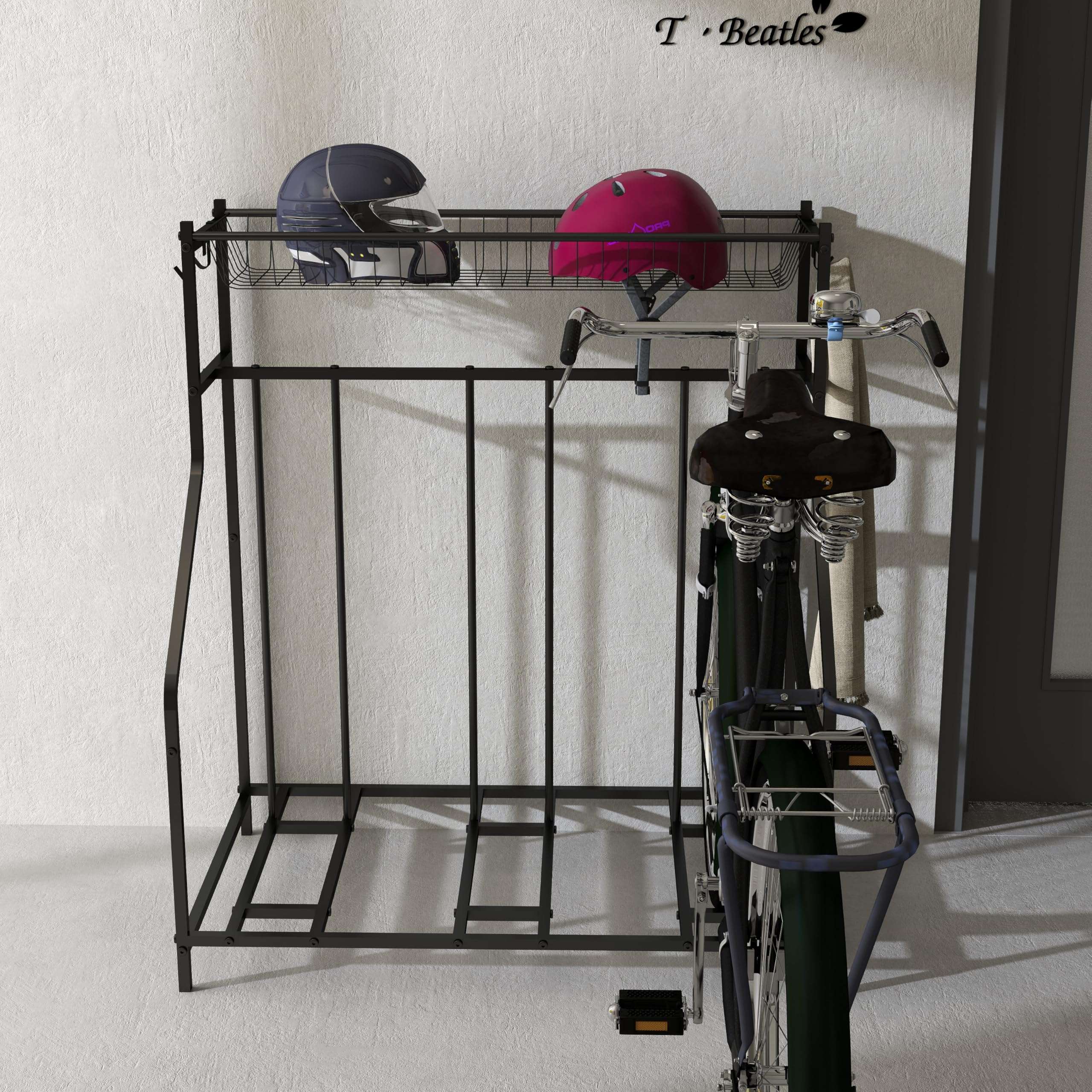 JOIN IRON Bike Rack with Storage Rack, Floor Rack for 3 Bikes, Bike Rack for Road, Mountain, Adult or Kids Bikes, Sports Equipment Storage Rack, Black 5