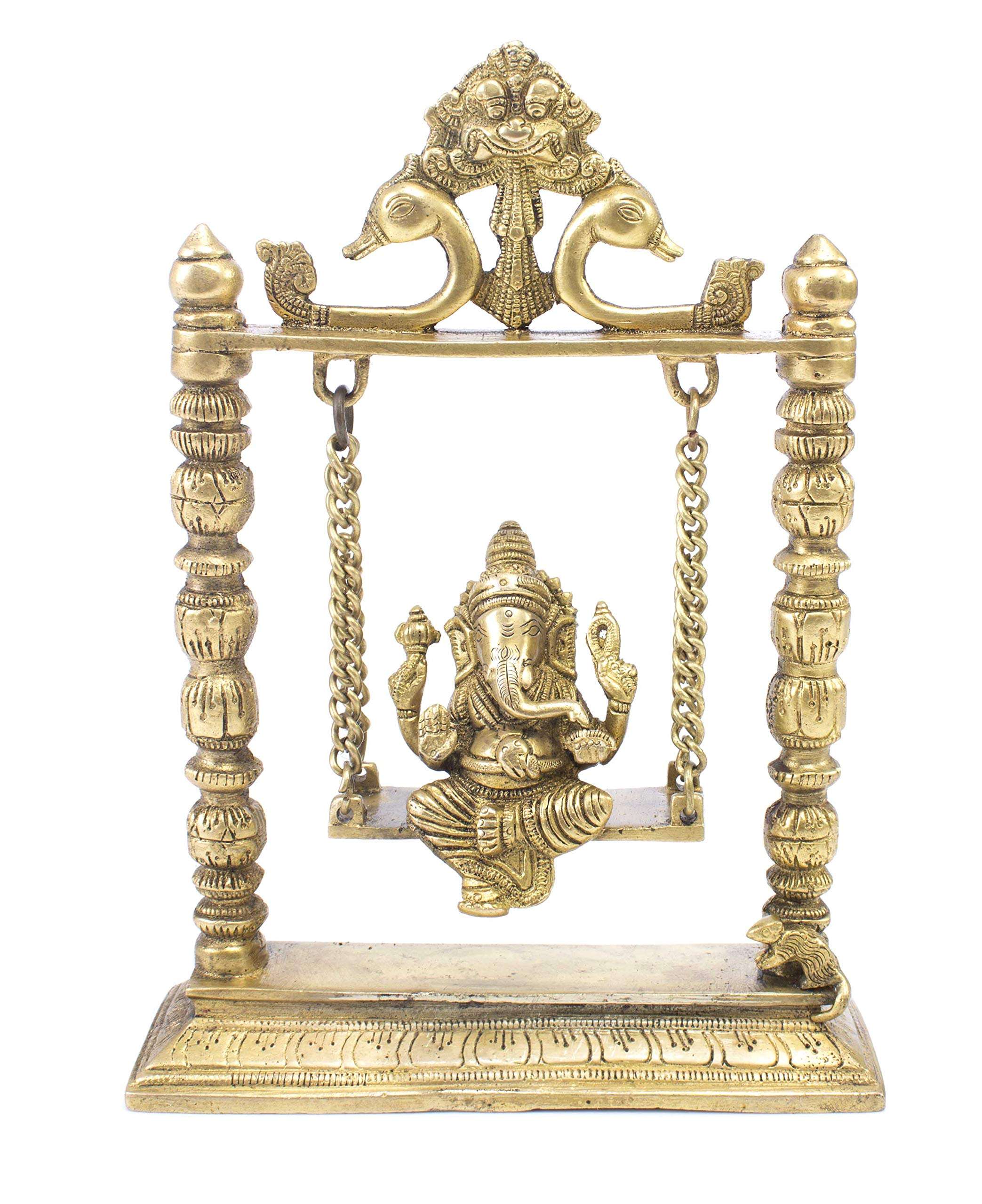 Elegant Brass Lord Ganesha Idol on Swing 1