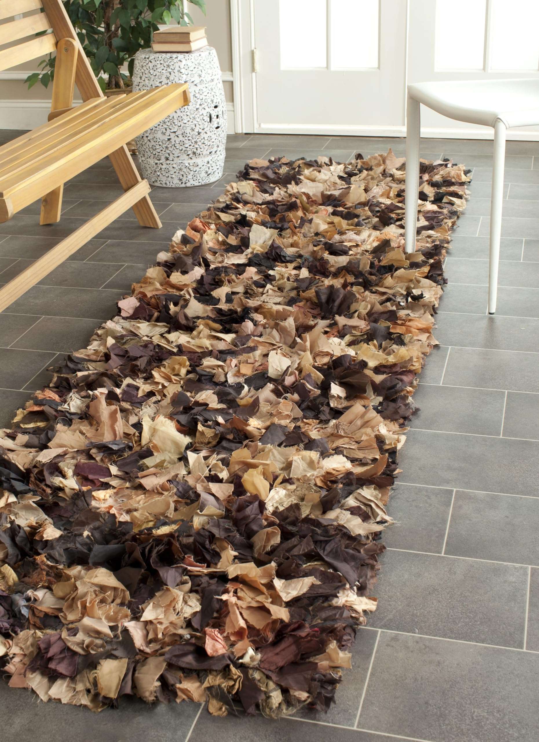 SAFAVIEH Rio Shag Collection Runner Rug - 2'3" x 6', Brown & Multi, Handmade Decorative, 3.5-inch Thick Ideal for High Traffic Areas in Living Room, Bedroom (SG951B)