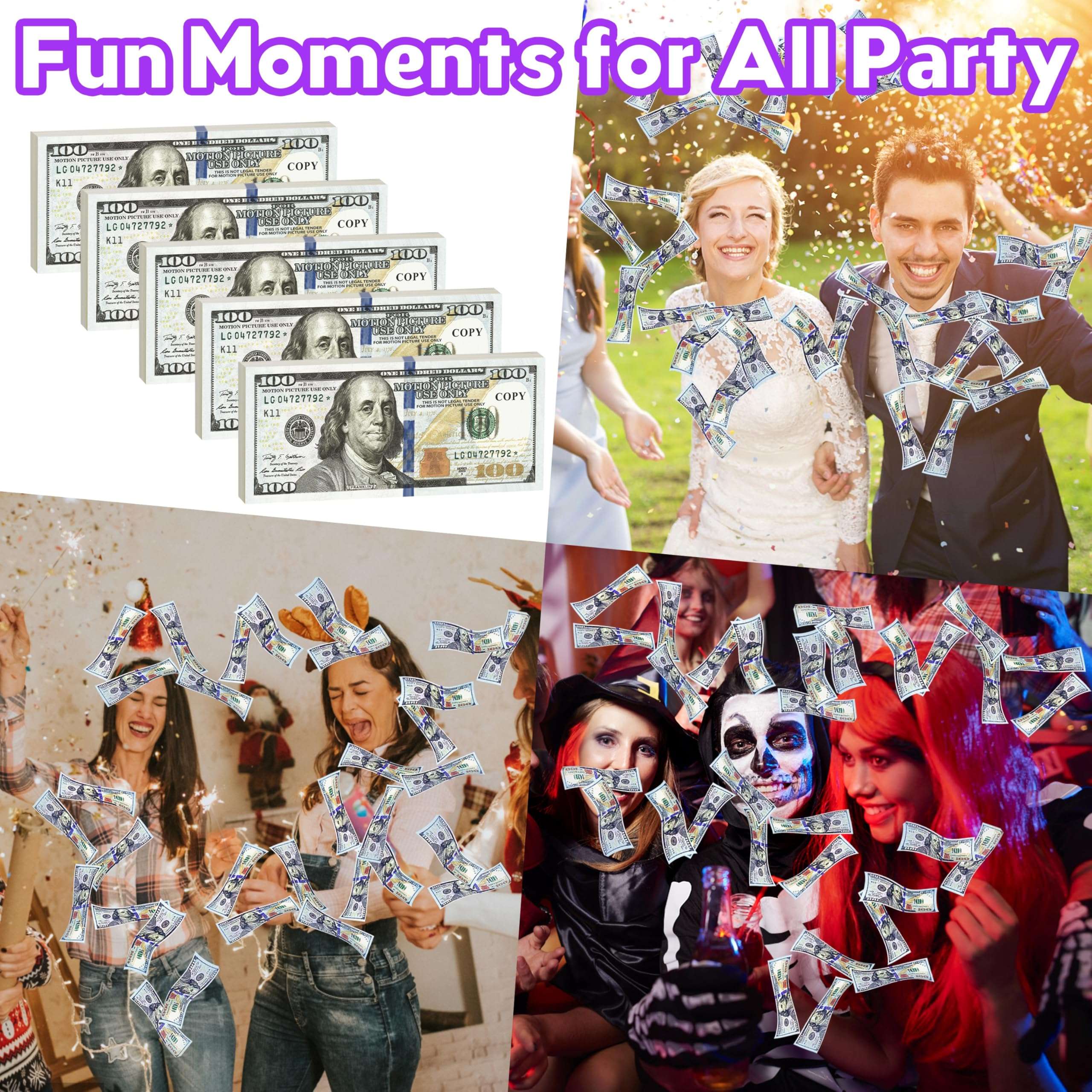 Alagoo 100 PCS Fake Money for Kids Pretend Play - Play Money for Teaching, Prop Money for Board Game, Movie, Magic 6