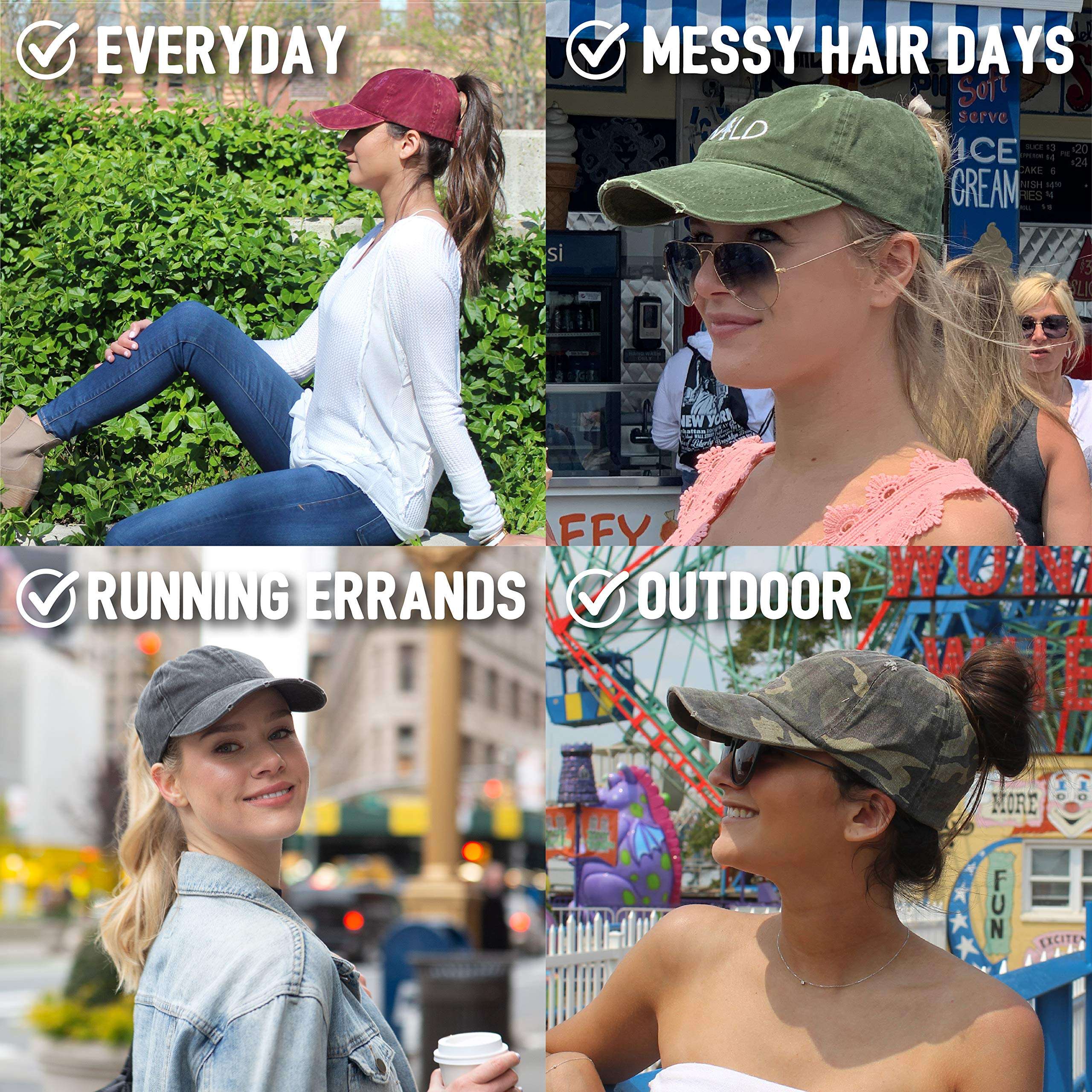 Ponyflo Cotton Ponytail Hat - Denim Black - Ponytail Caps for Women, Designed for Curly Hair, Curly Hair Ponytail Hat, Womens Baseball Caps Specifically Fit for Curly Hair 6