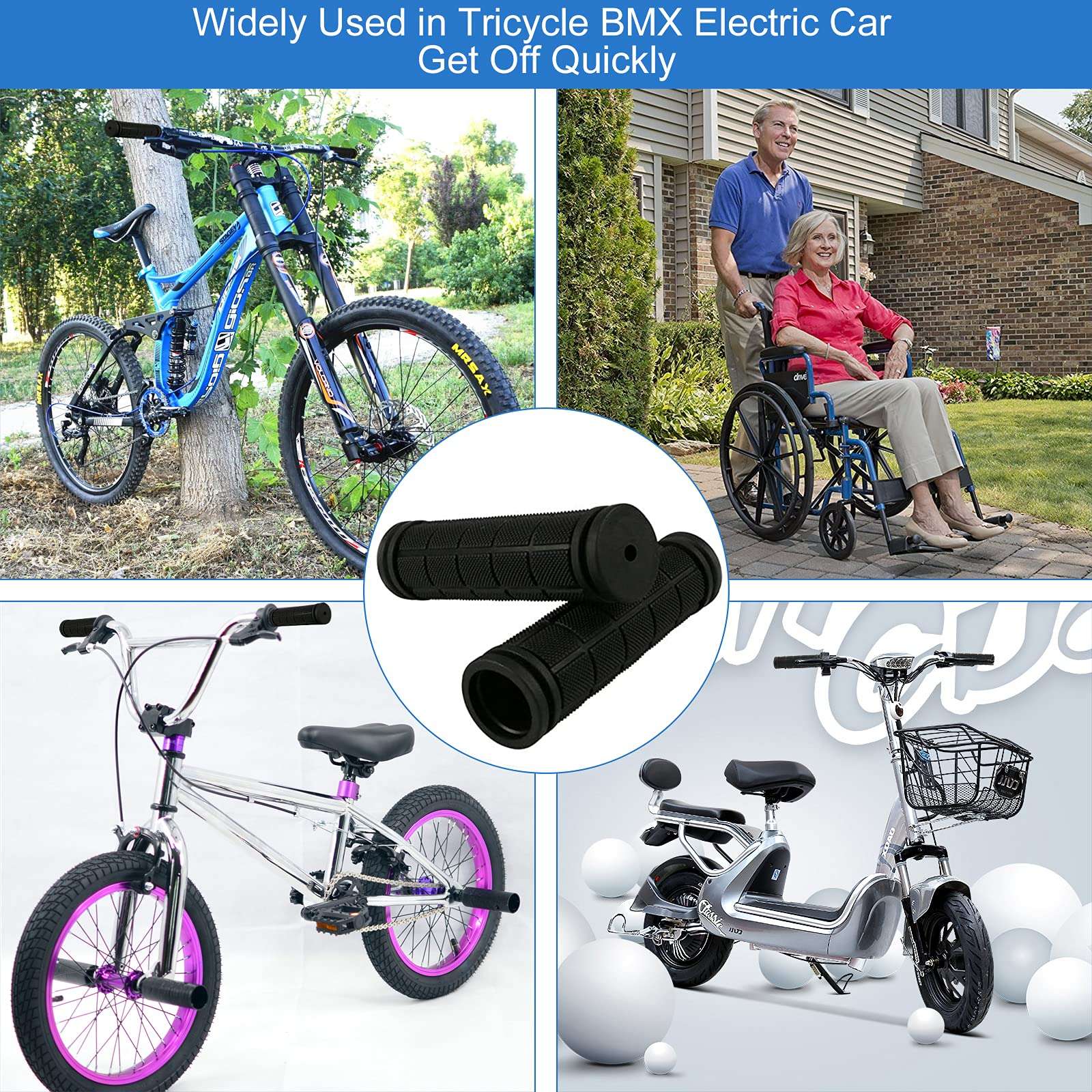 4Pcs Bike Handle Grips, Kids Non-Slip-Rubber Handlebar Specialized Replacement Grips, for Beach Cruiser Razor Scooter Foldable Mountain Bicycle Tricycle BMX 5