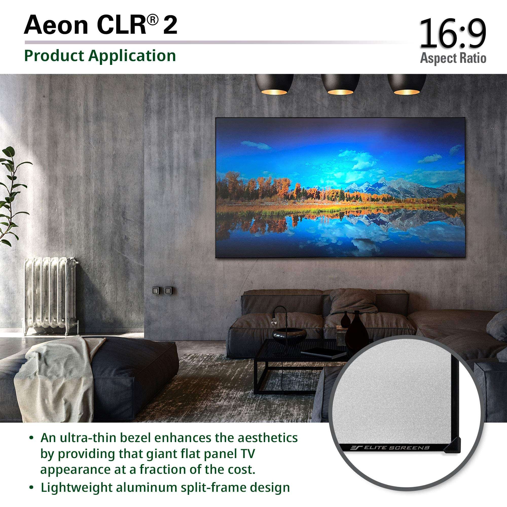 Elite Screens 123 inch ALR Projector Screen UST or Short Throw 16:9 4K 90% Ambient Light Rejecting Edge Free Fixed Frame Grey Projector Screen Indoor Movie Screen Home Theater Aeon CLR 2 AR123H-CLR2 6