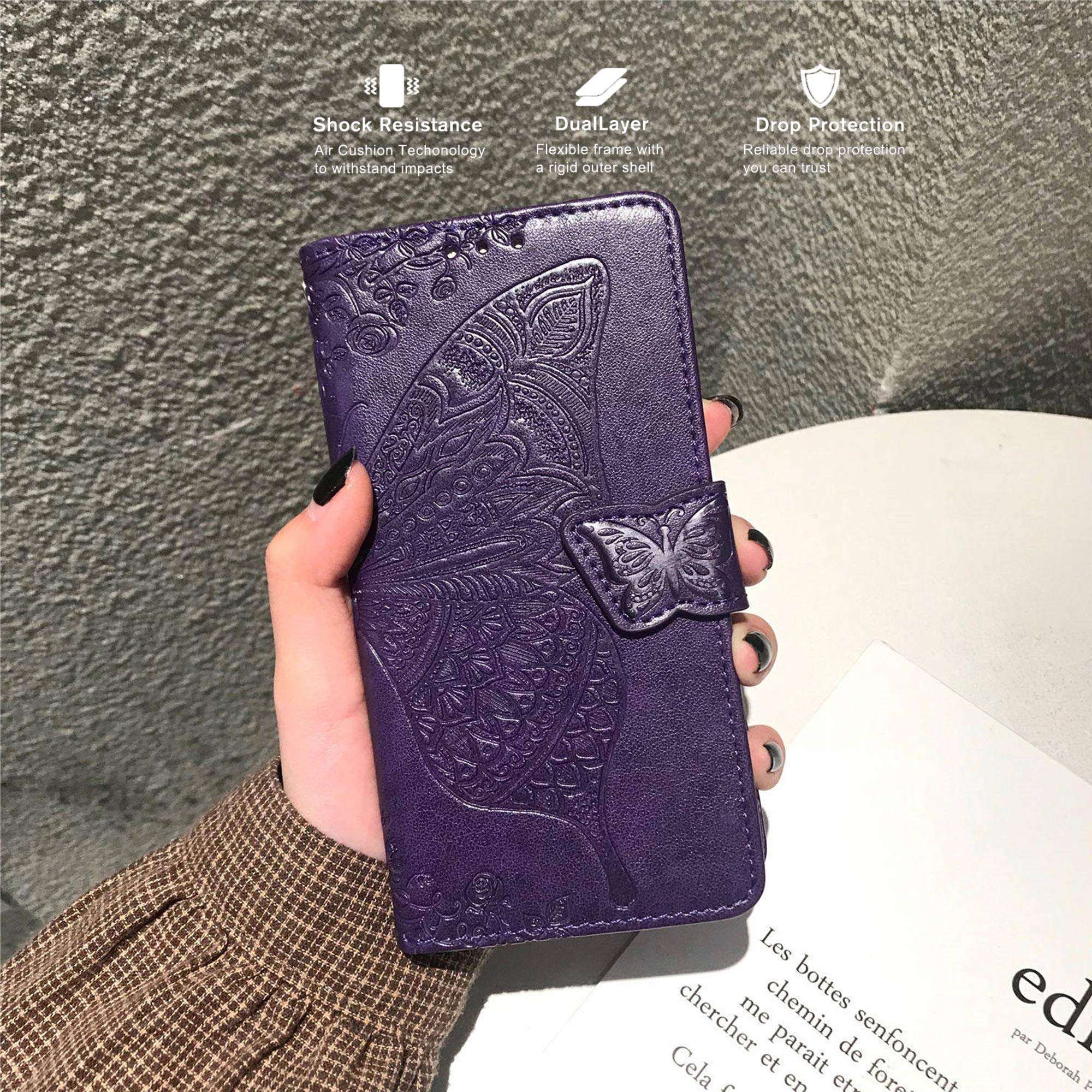 Stilluxy s 20 FE case Wallet flip case 4g 5g Compatible with Samsung Galaxy s20 fe Phone Cover Butterfly Floral for Women and Girl s 20 s20efcase 6.5 inch (Dark Purple) 2