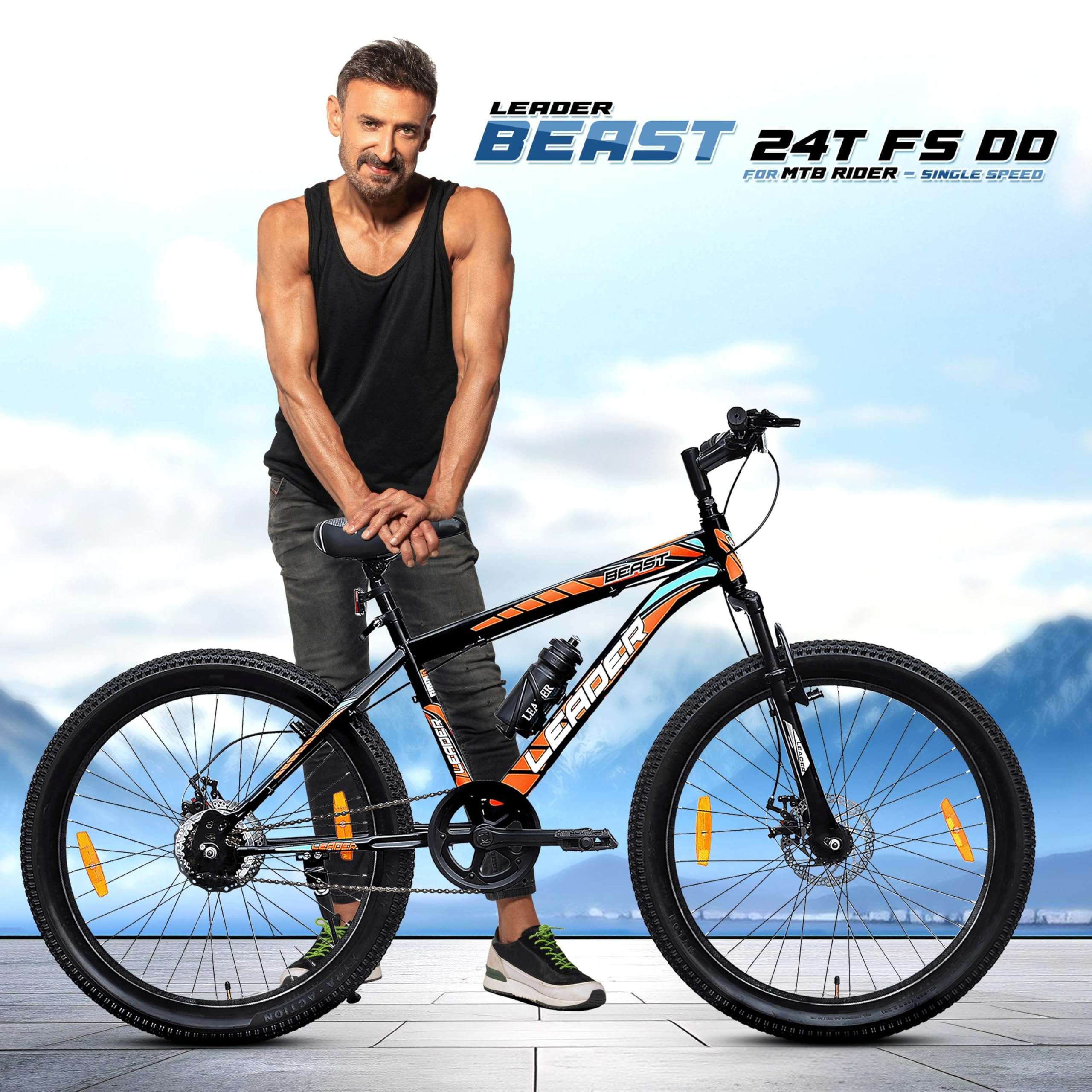 Leader Beast 24T Kids MTB Cycle | Kids Cycle with Sturdy 16 Inch Frame | Without Gear Bicycle with Front Suspension & Dual Disc Brakes | Ideal for 9-13 Years (Black/Orange) 4
