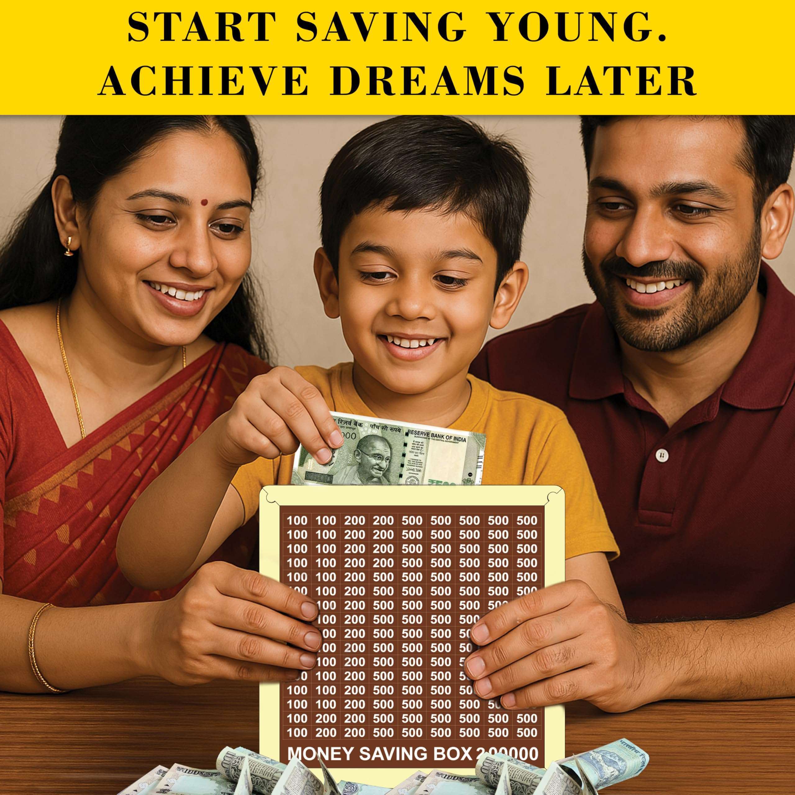 SWAGSTATION Wooden Money Saving Box (₹1 Lakh / 1,00,000 Goal Tracker) | Money Saving Box for Adults 100000 200000 | Wooden Saving Box 100000 | Piggy Bank 100000 | Saving Box/Money Box 4