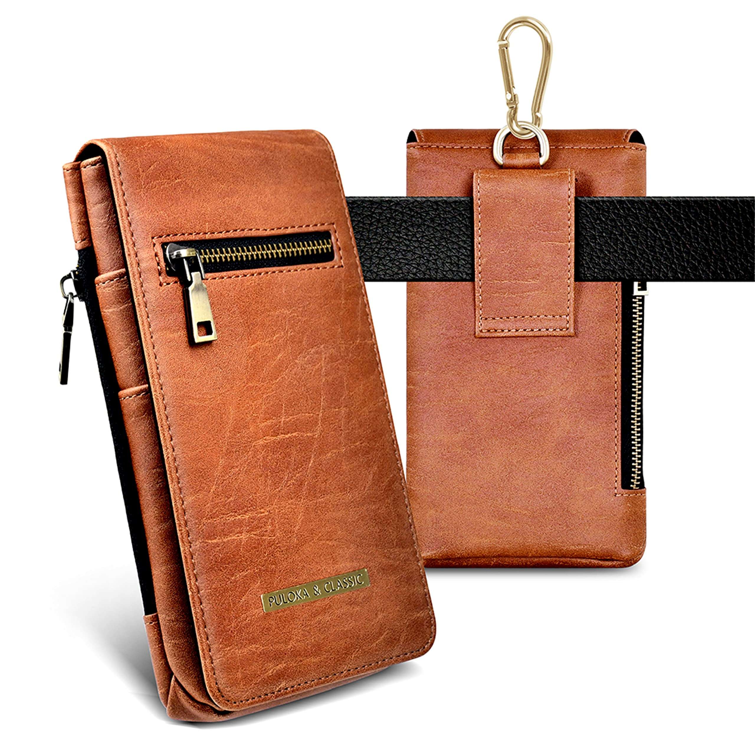 PULOKA Unisex Universal Pu Leather Mobile Pouch with Belt Loop and Clip, Multipurpose for All Smartphones Upto Medium Brown 6