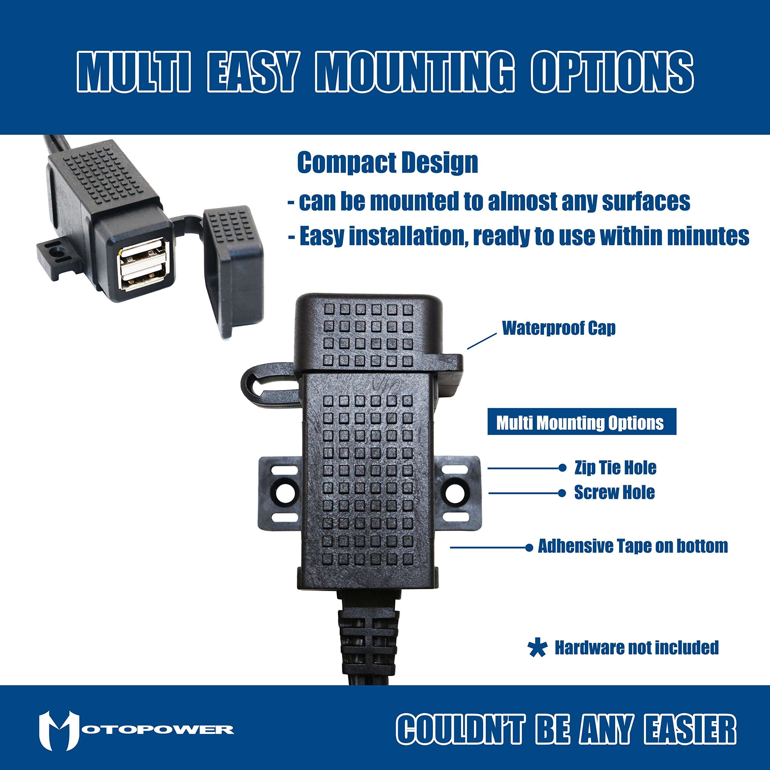 MOTOPOWER MP0609C 3.1Amp Waterproof Motorcycle Dual USB Charger Kit SAE to USB Adapter Cable Phone Tablet GPS Charger (SAE to Dual USB Adapter) 4