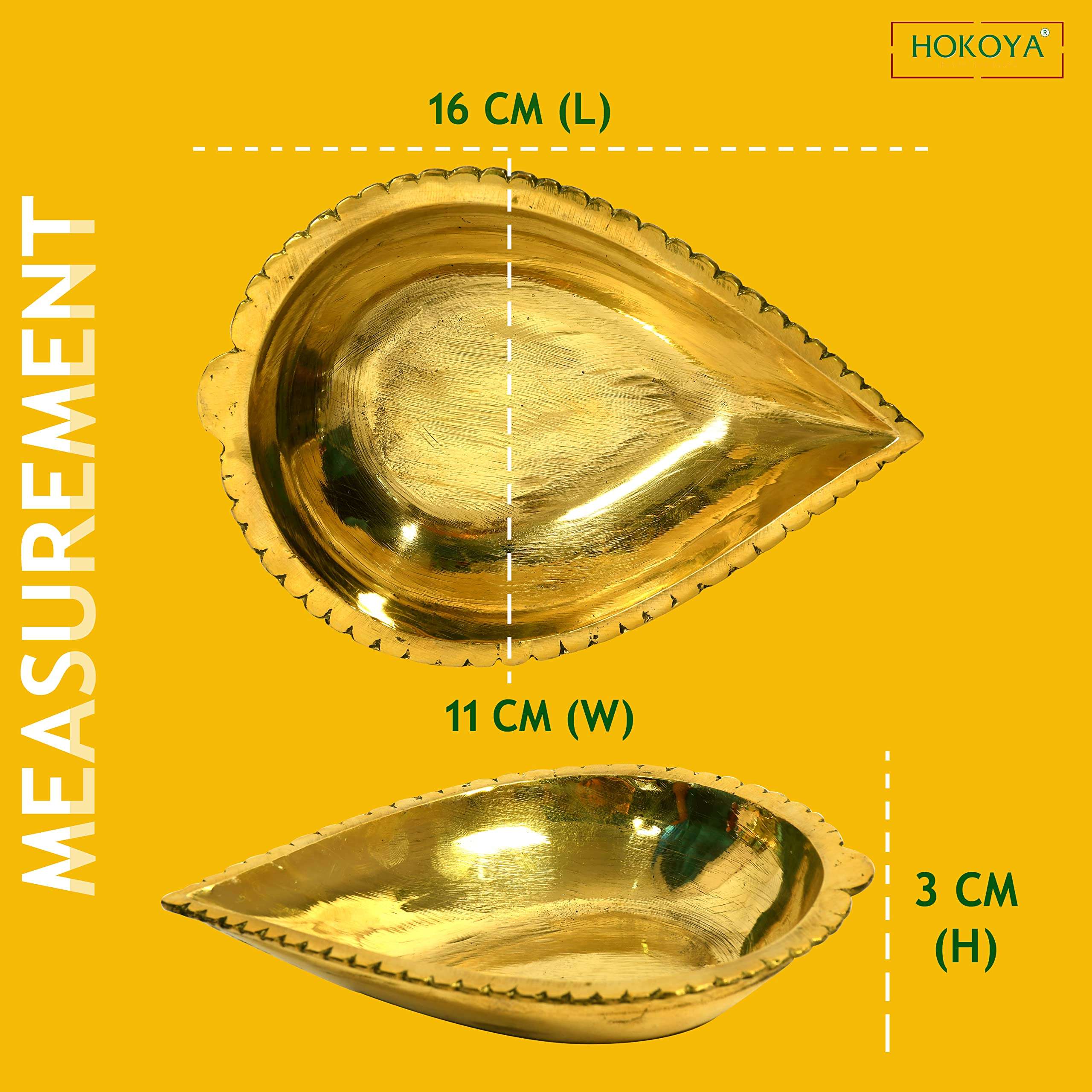 HOKOYA Set of 3 Brass Mandir Diya for Puja Big Size | Deep Diya | Pital Diya Set (Big, 3 Pieces) 4