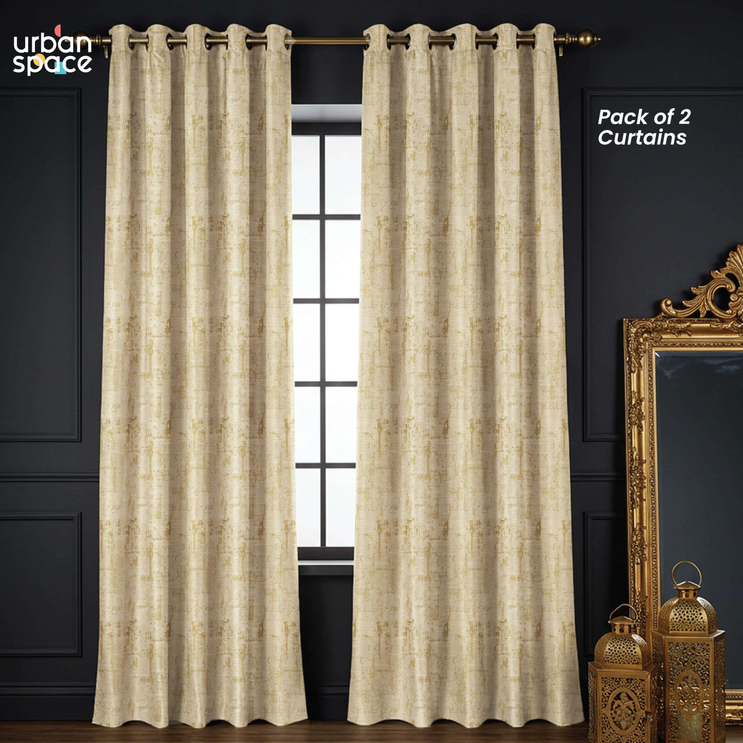 Urban Space Premium Blackout Jacquard Curtains for Door 7 Feet Long, 80-85% Thermal Insulated Curtains for Living Room, Pack of 2 Blackout Curtains with Eyelets, Tieback Included (7 feet,Dusk Beige) 3