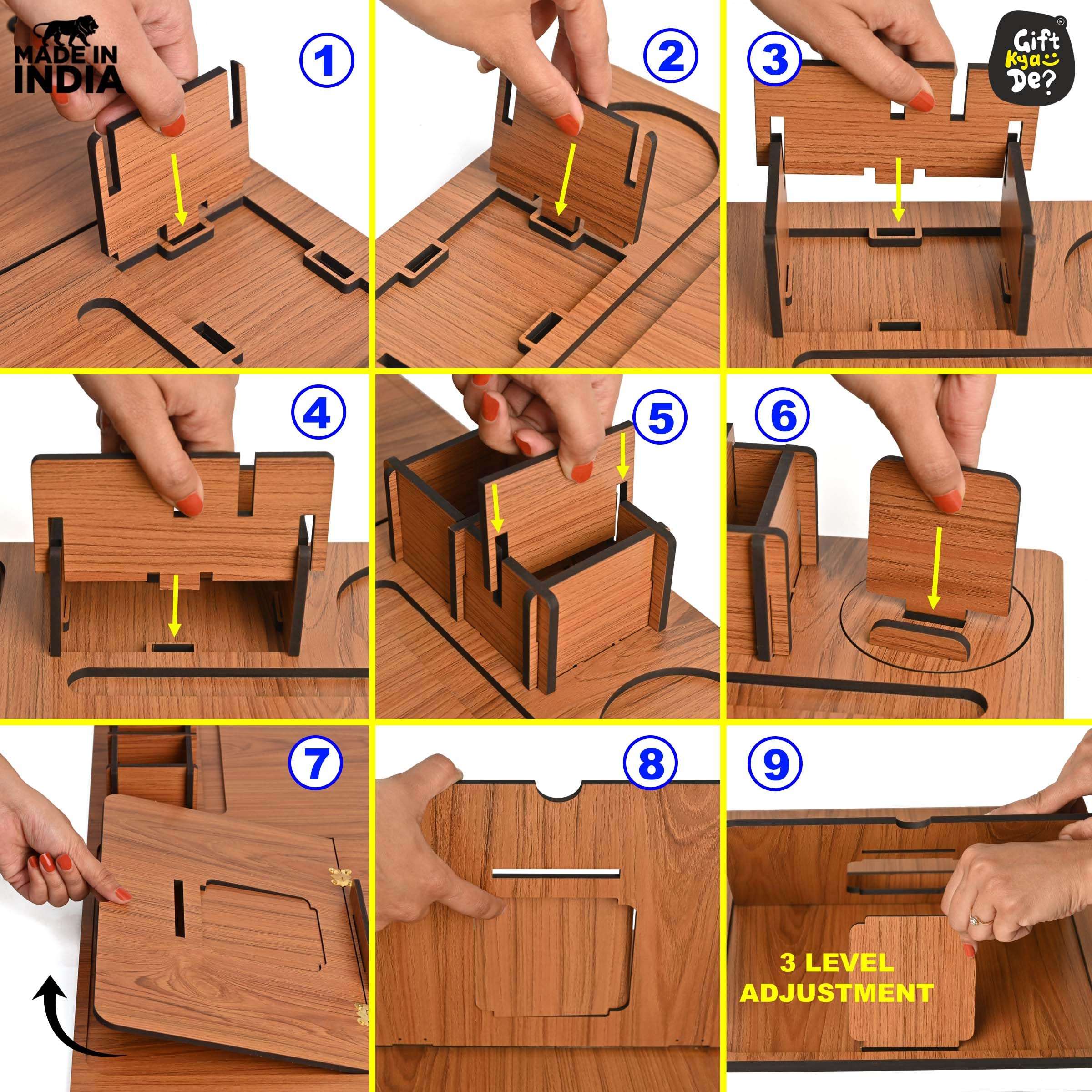 GKD Lapdesks Premium All-in-one Table top for Laptop Stand with Cooling pad Keyboard and Mouse pad Mobile Stand Stationary Desk Organizers and Coaster Set (All in One - Dark Wood) 6