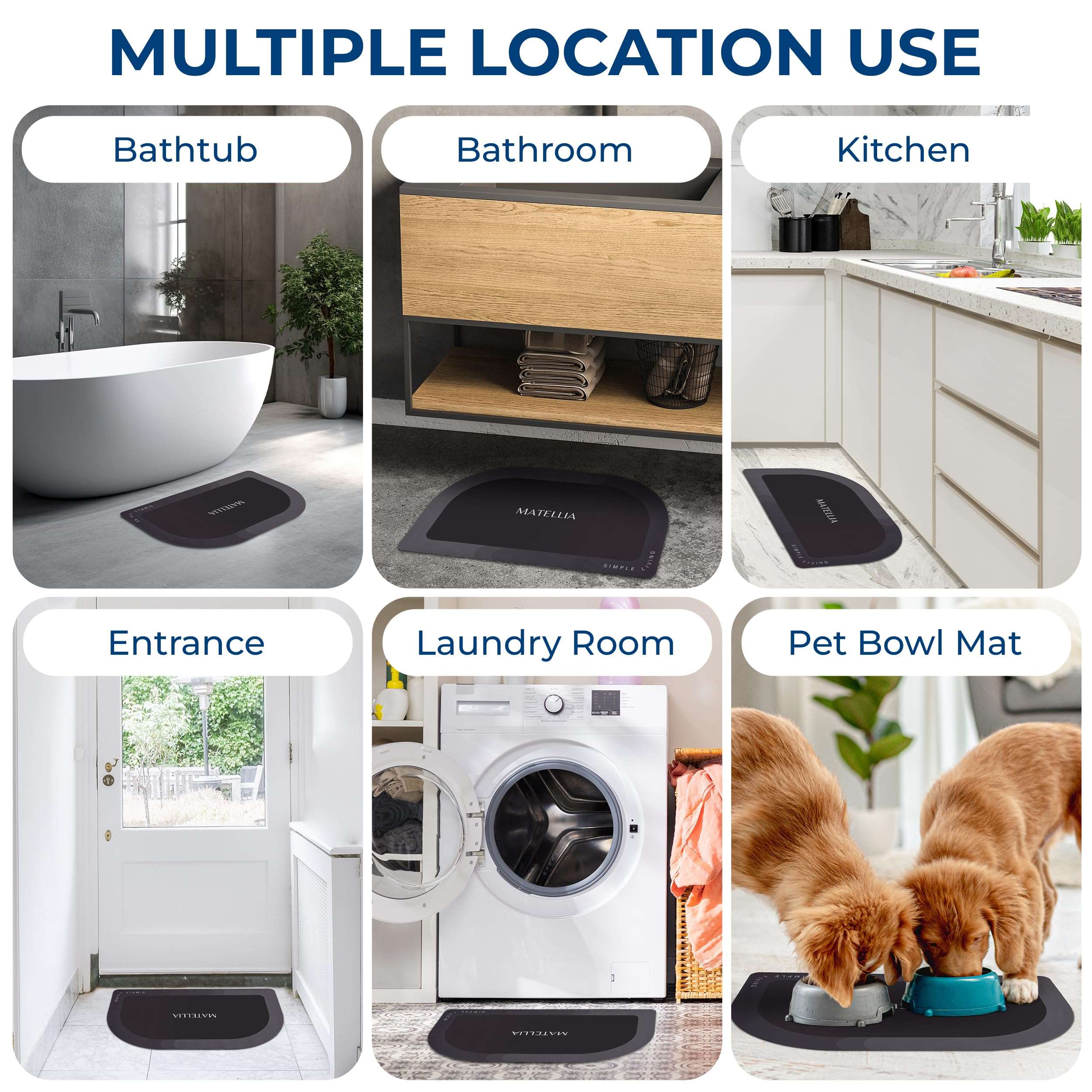 Matellia Super Absorbent Thin Bathroom Mat 18x30, Non Slip Quick Dry Rubber Backed Bath Rugs, Fit Under Door Floor Mats, Sink Mat, Dirt Resistant Easy Care Dark Gray 5