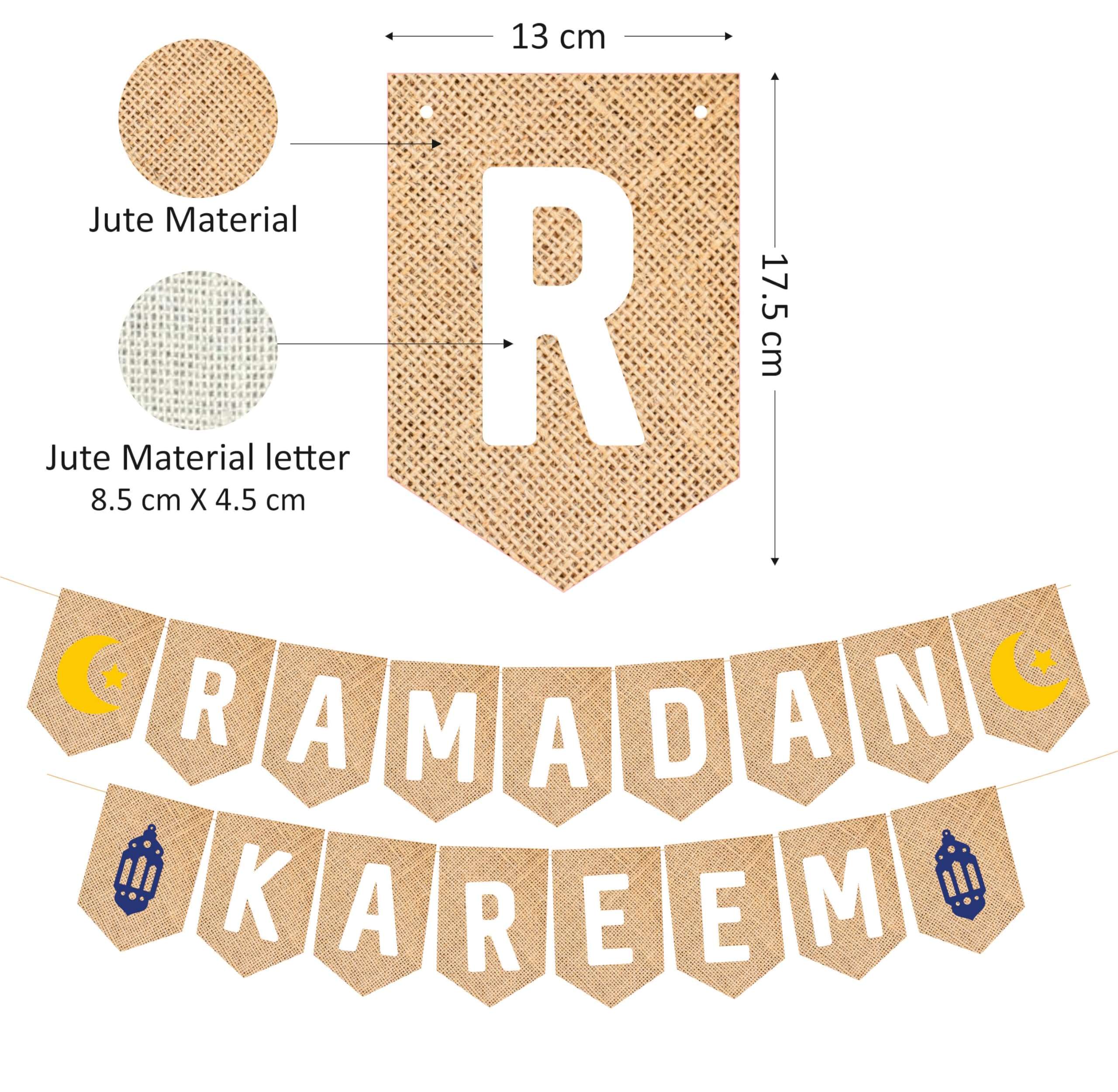 SVM CRAFT® Ramadan Kareem Banner, EId mubarak banner, Jute Burlap Ramadan Mubarak Banner with Moon and Star,Ramadan Mubarak Banner, Eid Festival Muslim Islam Party Decoration 3