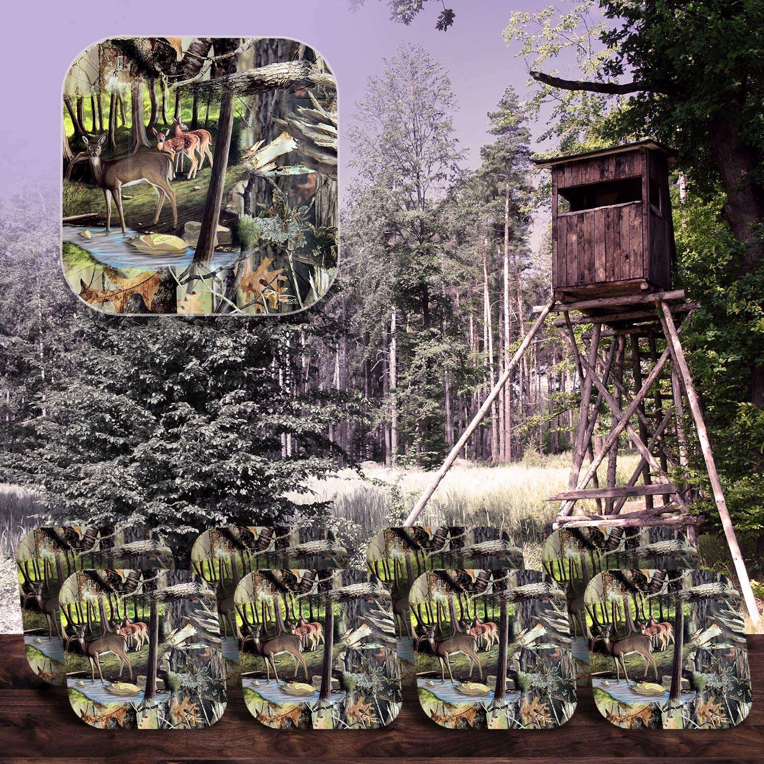 Deer Hunting Dessert Plates (7" Square paper plates, Next Camouflage Border, 8 Pack) Next Camo Party Collection by Havercamp 5