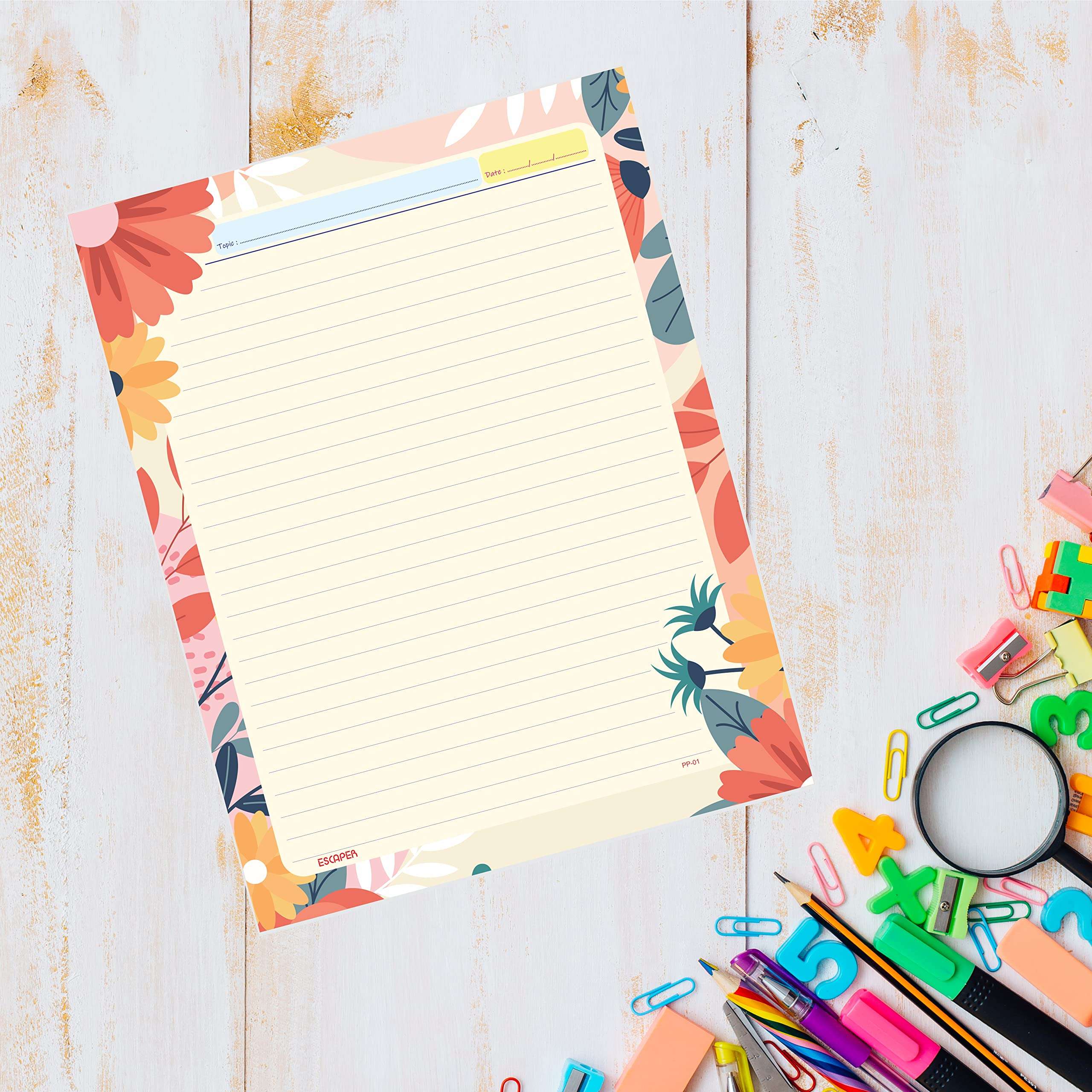 ESCAPER Flower Theme Project Papers - Combo Pack of 80 A4 Sheets (Ruled One Side), Perfect for School Projects, Office Presentations and Creative Artwork 5