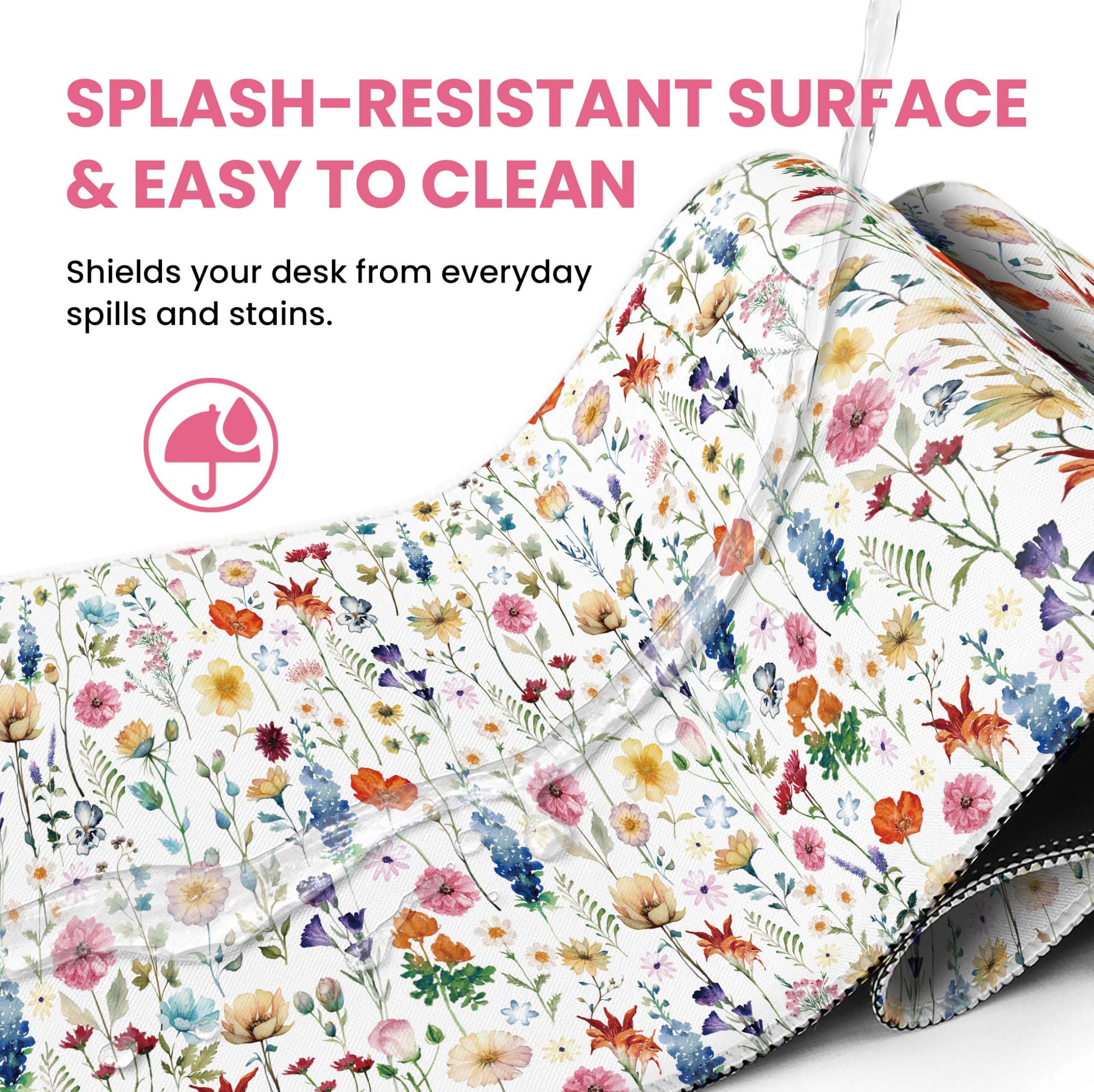 Large Mouse Pad for Desktop, Cute Desk Mat Pad Protector for Work & Gaming, Aesthetic Pretty Anti-Slip Laptop Blotter Cover for Office School Home Supplies, Wildflowers, 35.4" x 15.7" 6