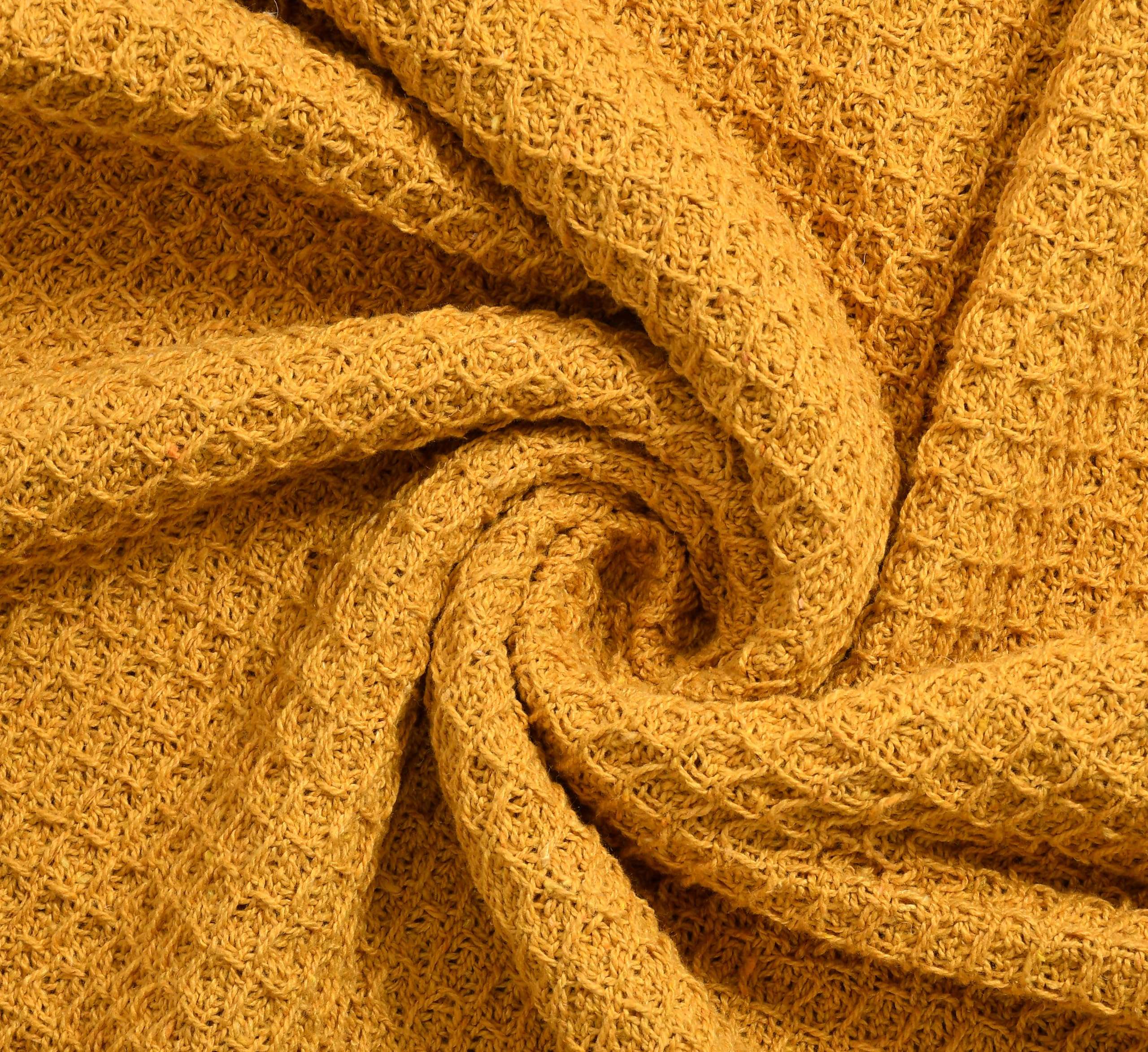 TIB Cotton Throw Blanket,125x150 cm, Throws for Sofa and Couch 3 Seater 120 TC with Fringes, (Mustard)| TC - 120 6