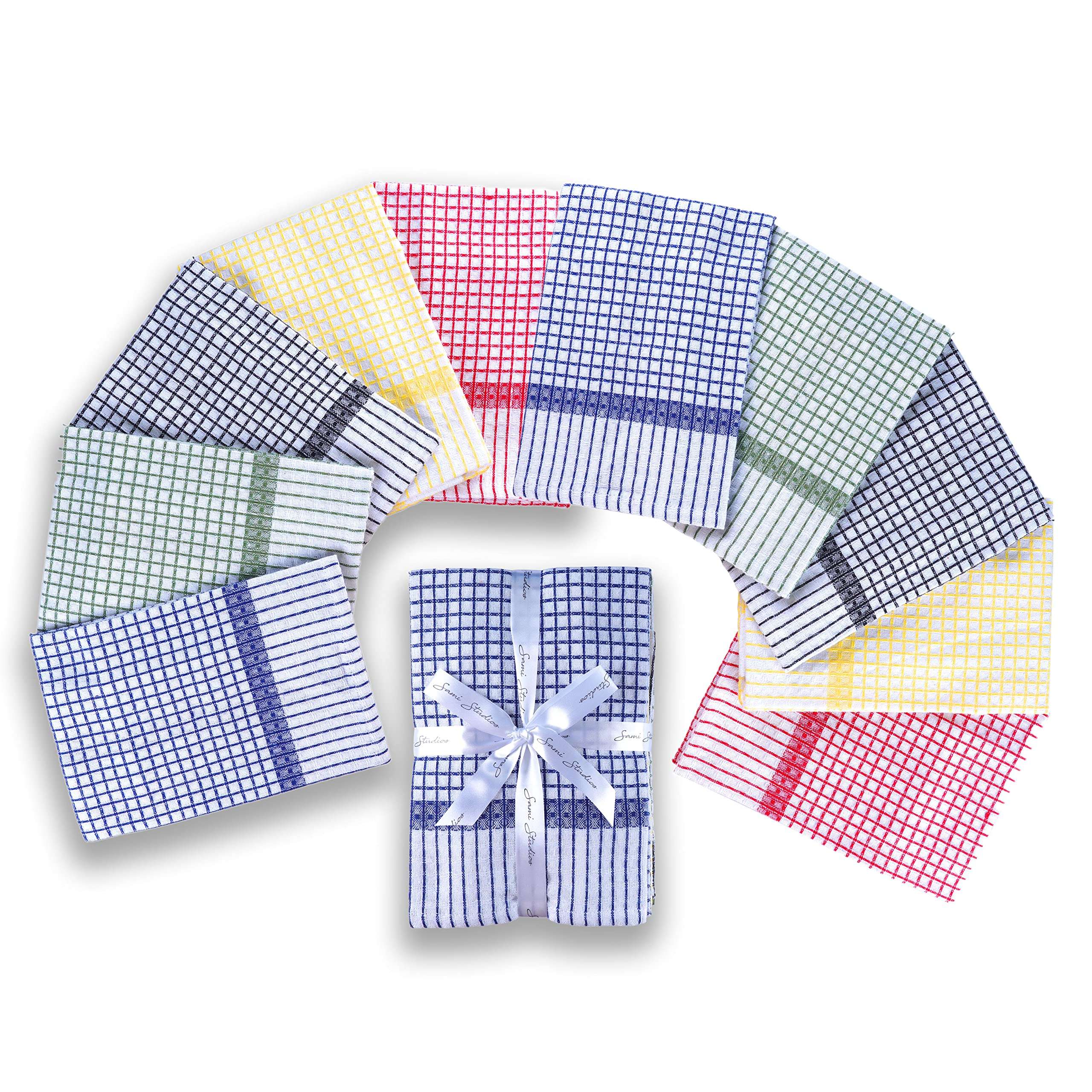 SAMI STUDIOS Kitchen Dish Towels Made with Eco-Friendly Cotton | Highly Absorbent for Cleaning & Quick Drying of Plates & Glasses | X-Large, 40 x 60 CM | Elegant Waffle Checks (Set of 10 Pieces) 1