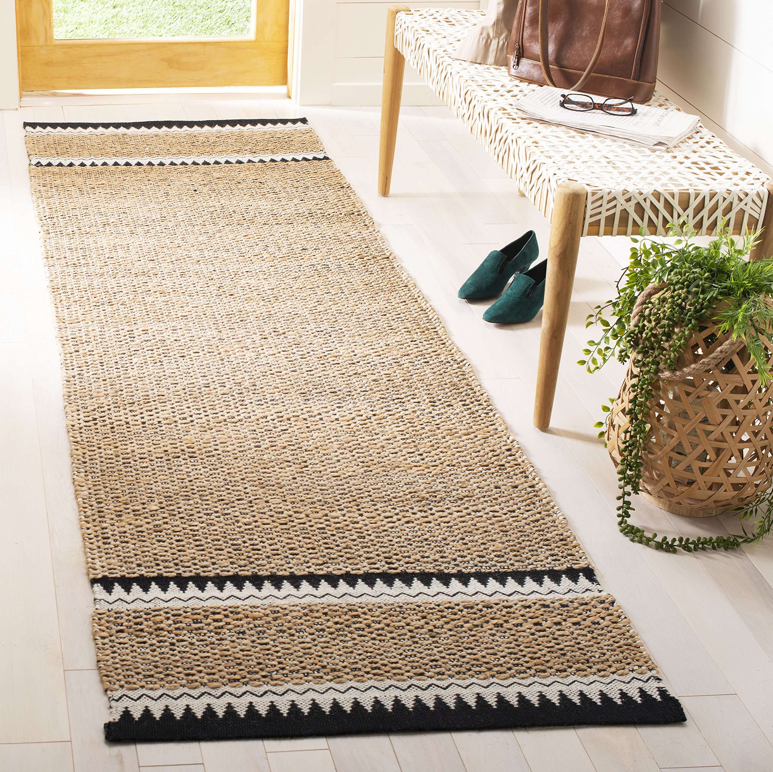Safavieh Natural Fiber Collection Runner Rug - 2'3" x 6', Natural & Black, Handmade Farmhouse Boho Coastal Rustic Jute, Ideal for High Traffic Areas in Living Room, Bedroom (NF874B) 1
