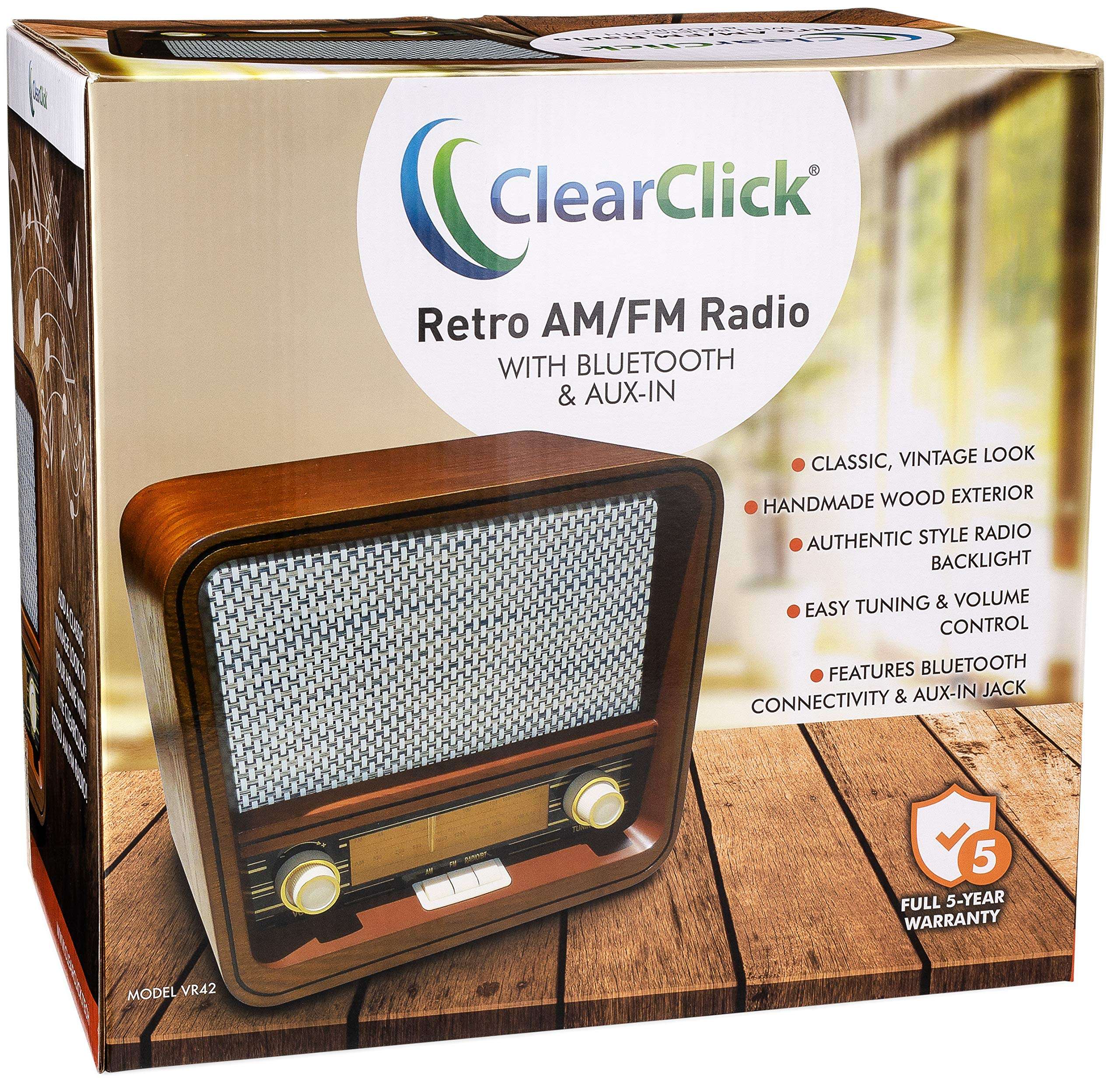 ClearClick Classic Vintage Retro Style AM/FM Radio with Bluetooth & Aux-in - Handmade Wooden Exterior 4