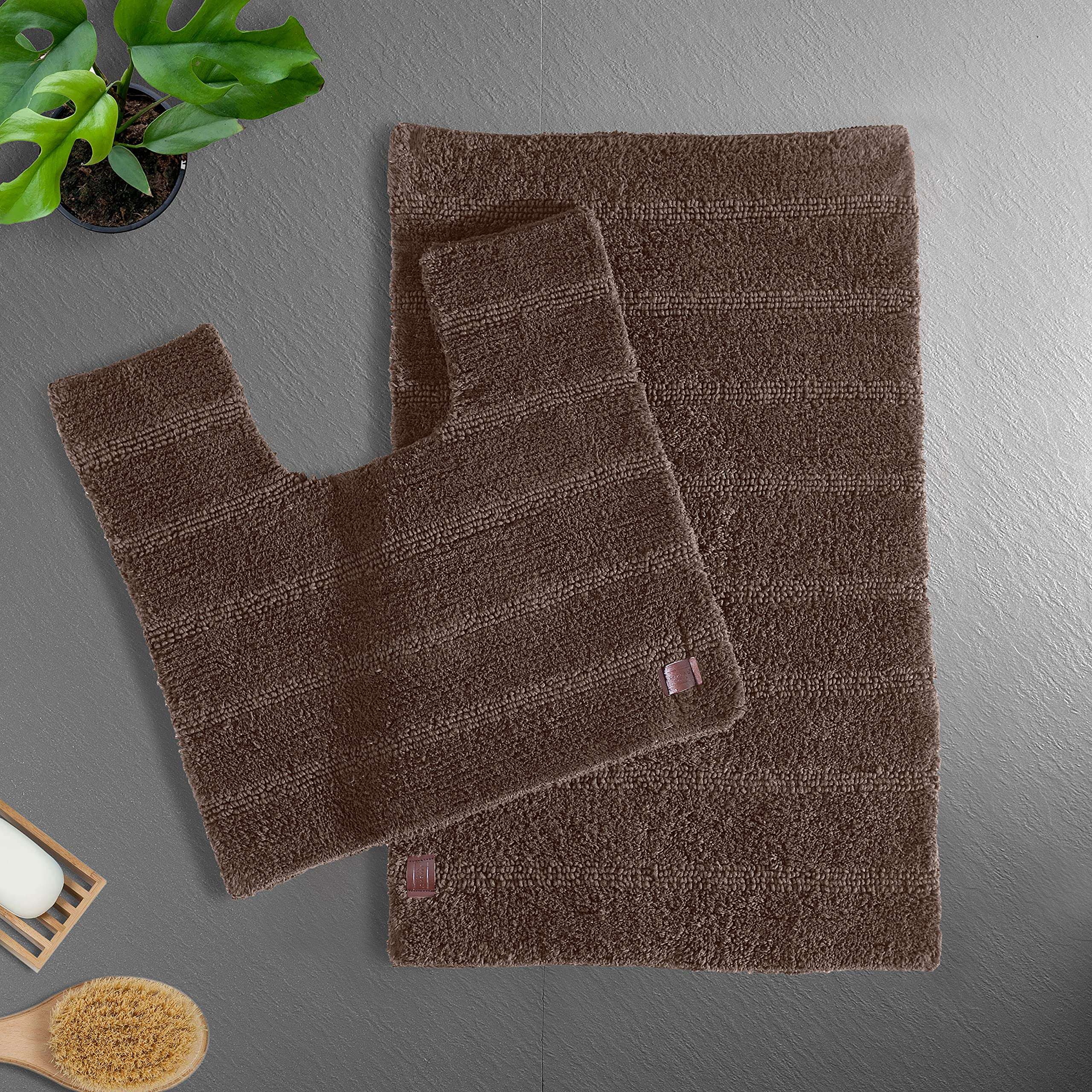 SPREAD SPAIN Cotton Mushy Reversible Bathmat 2700 GSM Super Absorbency 1 pc Luxury Bathmat and 1 pc Contour Bathmat 2 pc Set (50X80 CM + 50X50 CM Dark Brown) 1