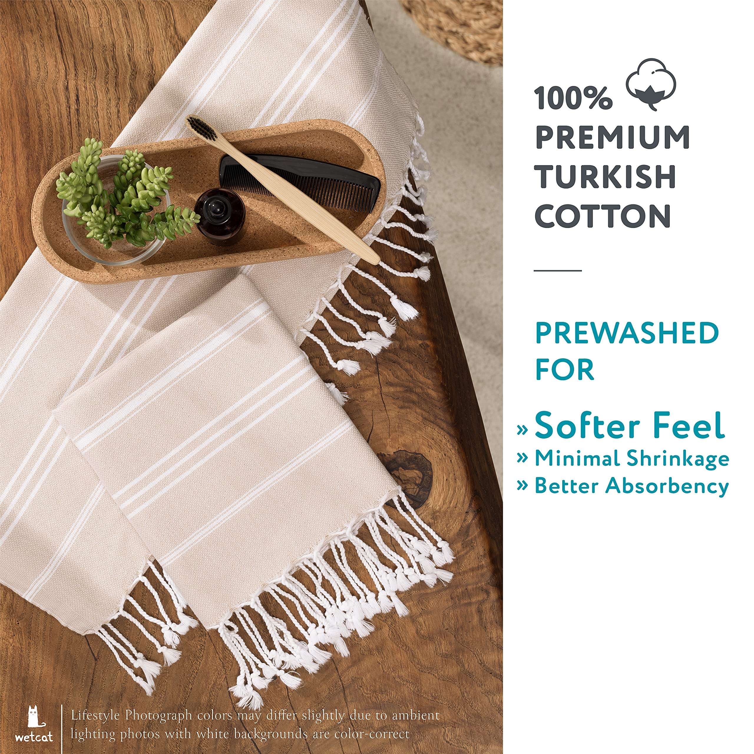 WETCAT Turkish Hand Towels with Hanging Loop (20 x 30) - Set of 2, 100% Cotton, Soft - Pre washed Boho Farmhouse Kitchen Towels - Unique Decorative Hand Towels for Bathroom (Teal & White) 3