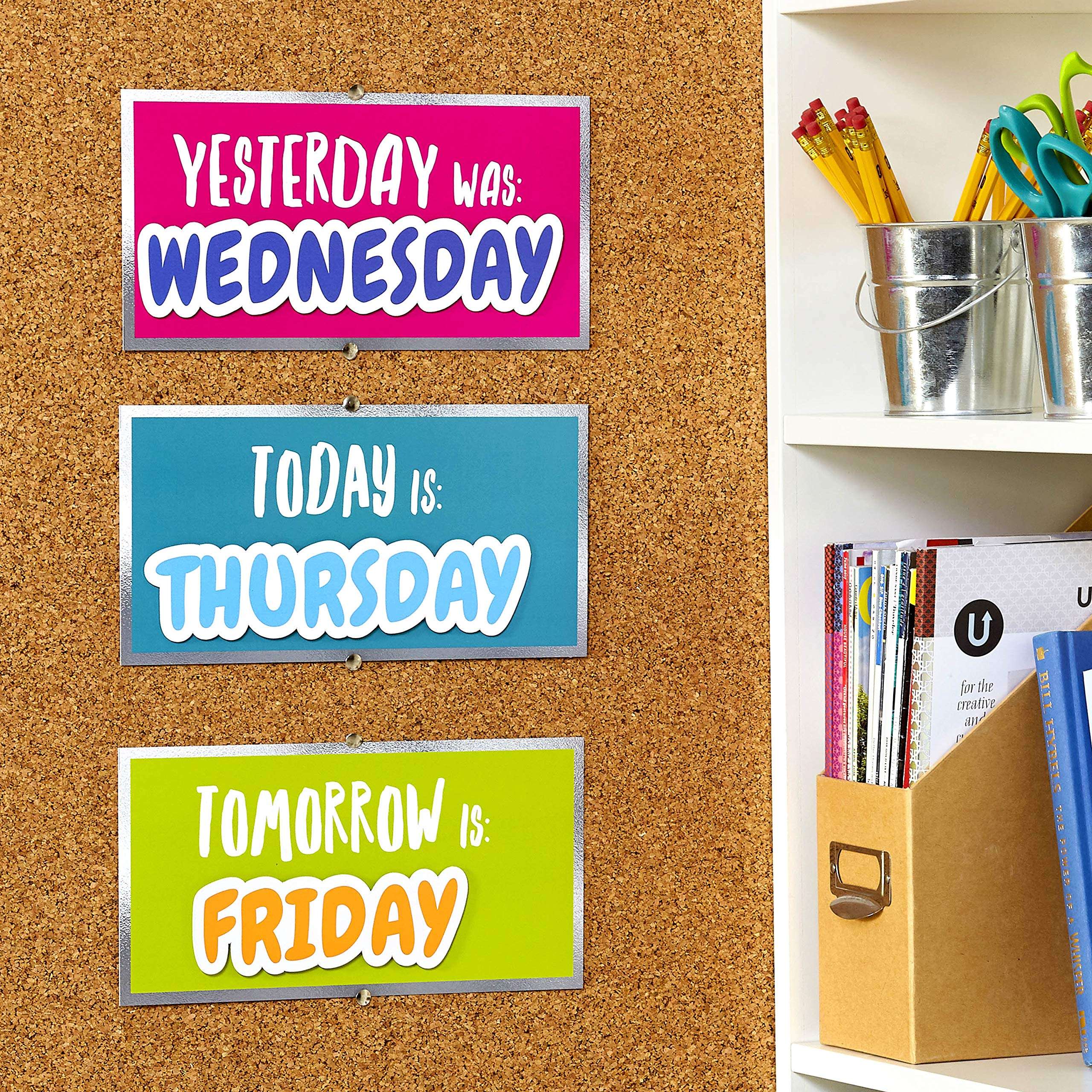 Astrobrights 10-Piece Days of The Week Kit, Pre-Assembled, 1 Backer Board with Magnet/10 Days of The Week Icons with Magnets, Assorted Colors (91765) 3