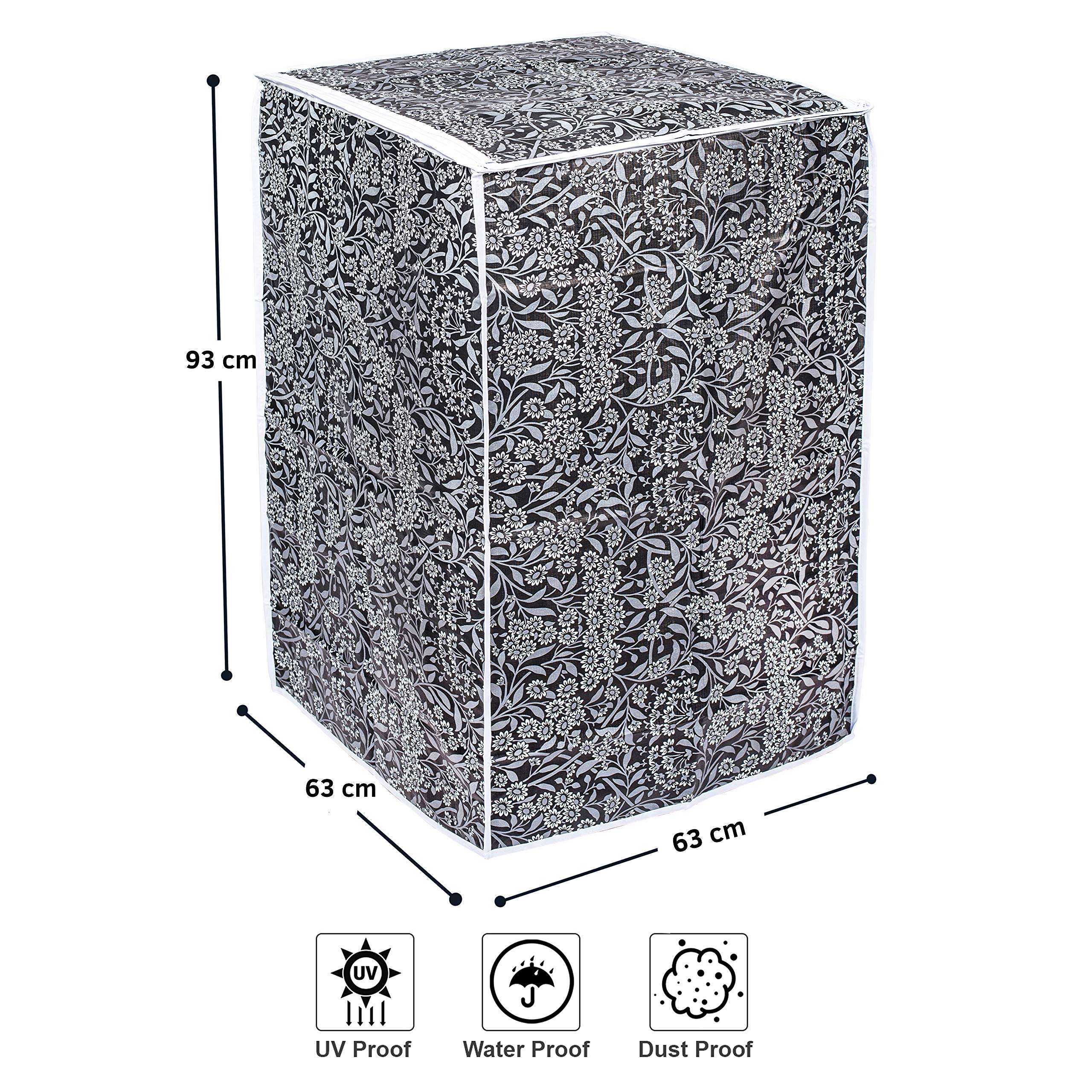 Classic® Top Load Washing Machine Cover Suitable for LG 8 Kg, 8.5 Kg, 9 Kg, 9.5 Kg, 10 Kg (63cmsX63cmsX93cms, Black Flower) 6