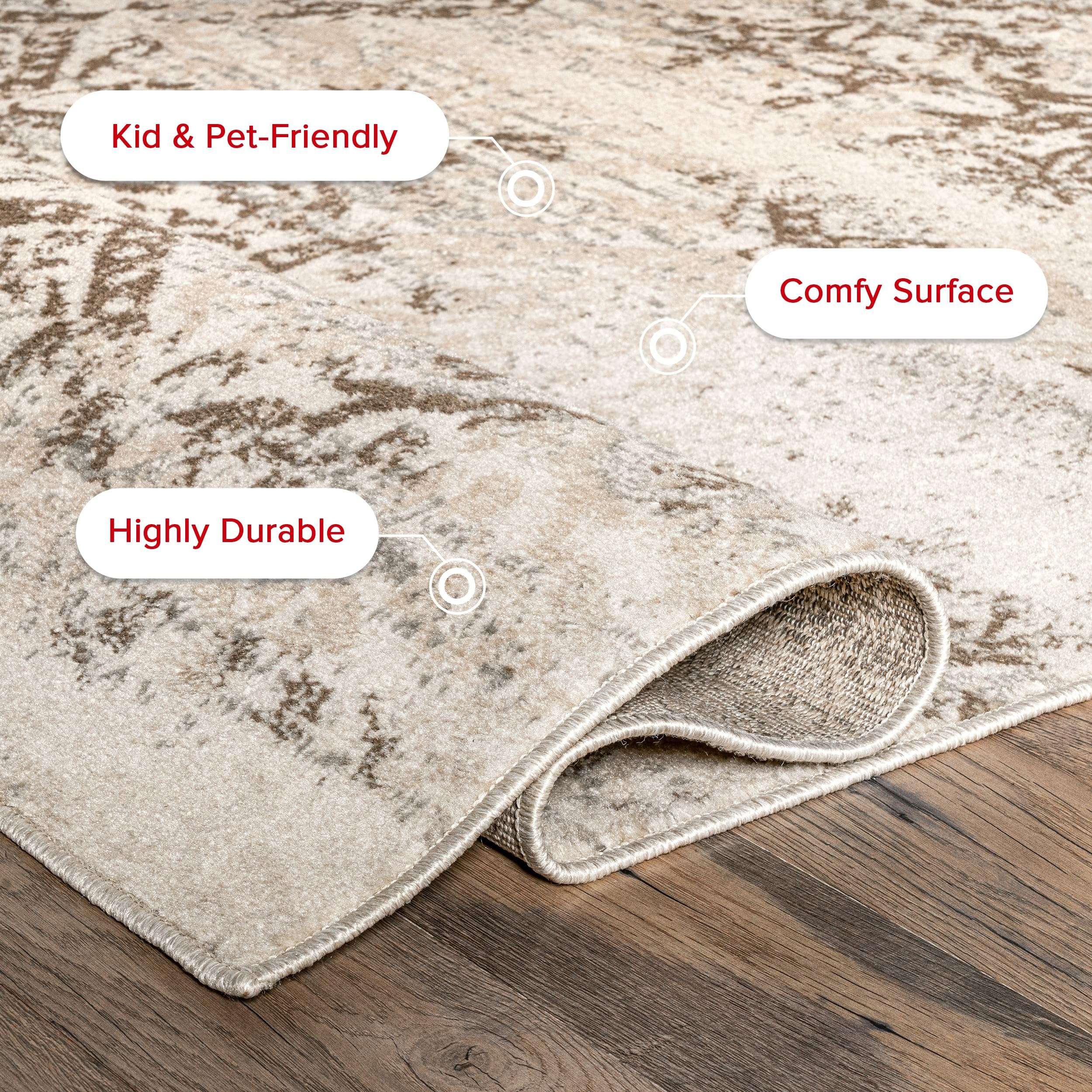 nuLOOM Freja Faded Floral Runner Rug, 2' 6" x 10', Beige 3