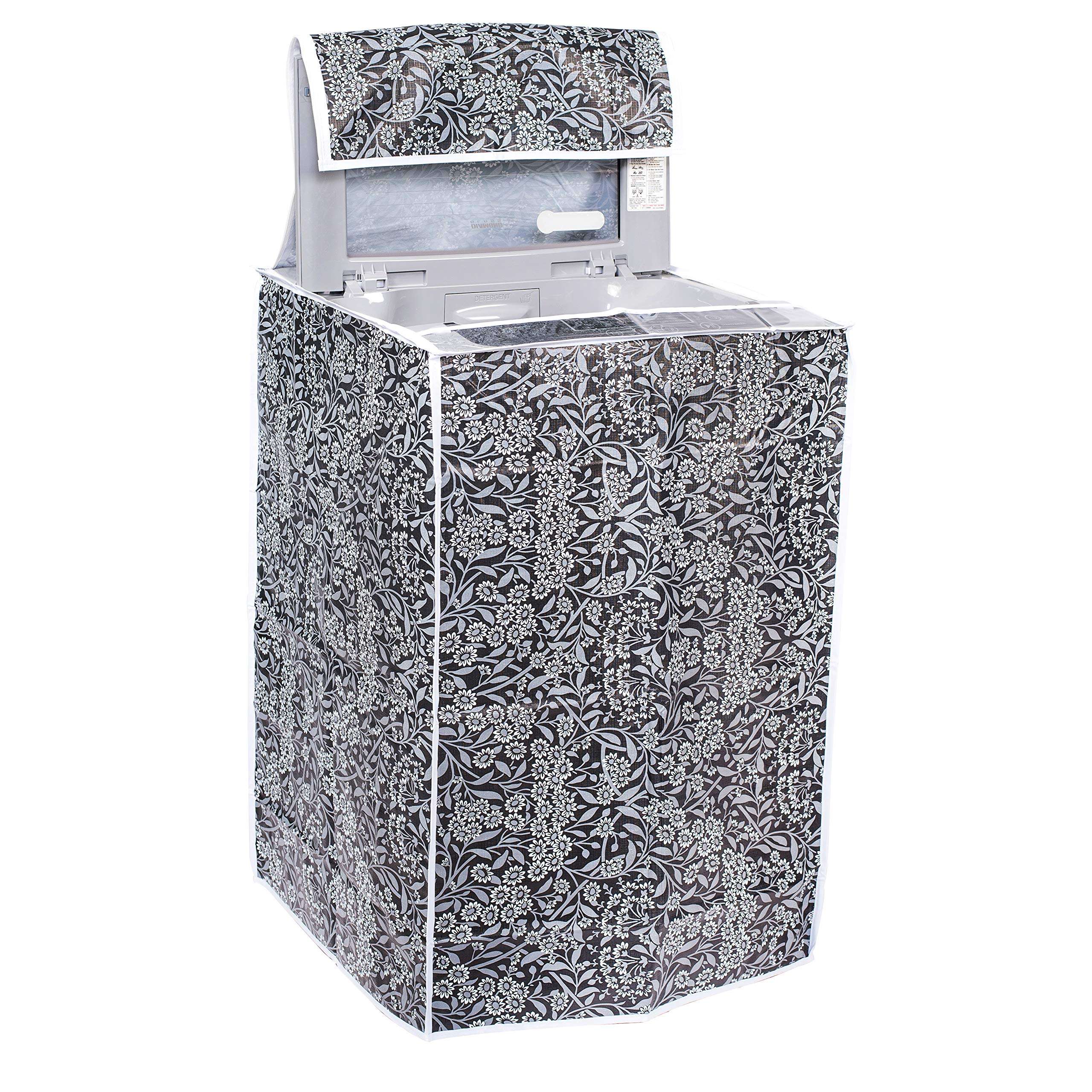 Classic® Top Load Washing Machine Cover Suitable for LG 8 Kg, 8.5 Kg, 9 Kg, 9.5 Kg, 10 Kg (63cmsX63cmsX93cms, Black Flower) 1
