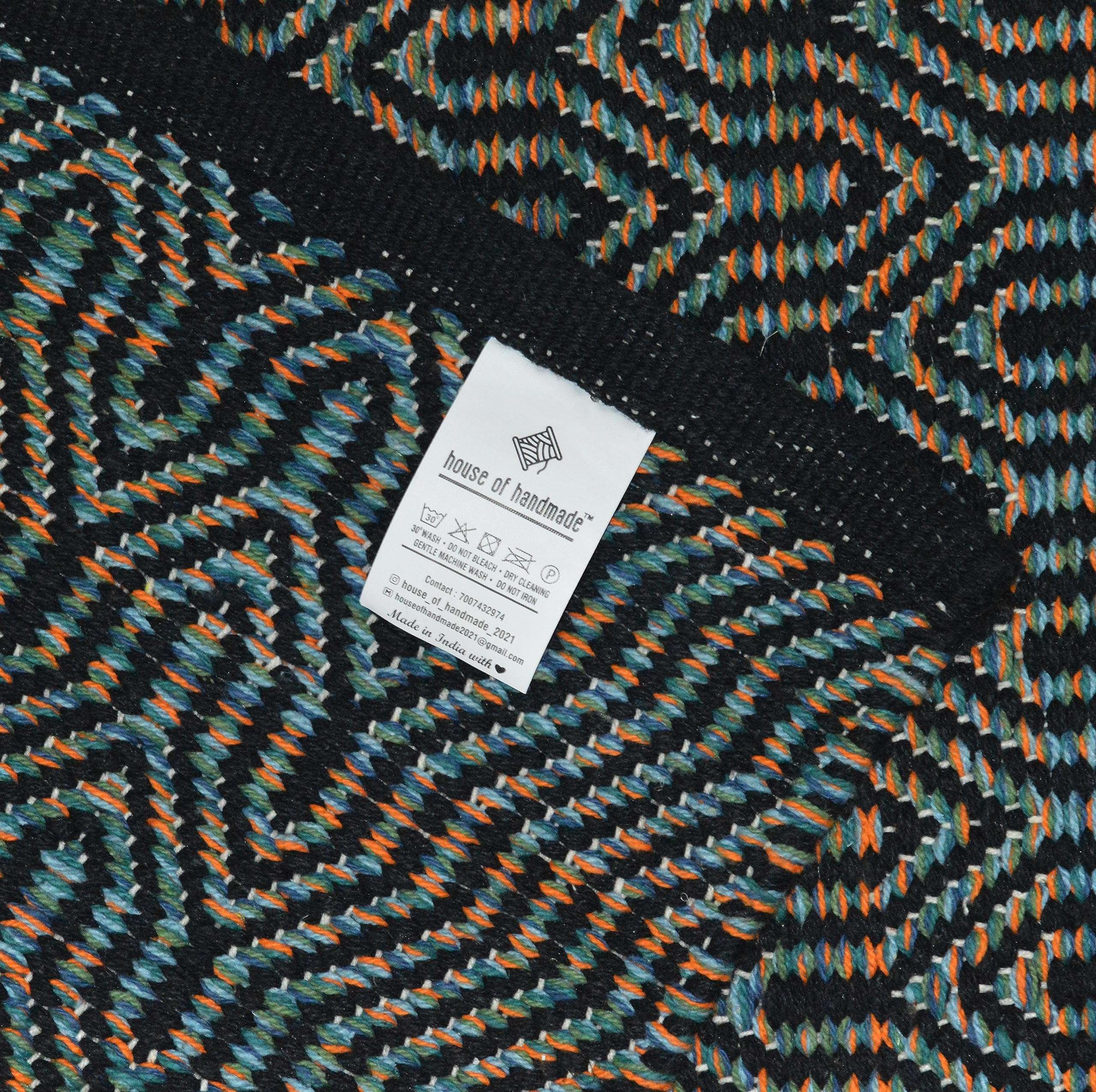 house of handmade™- Anti Slip Kitchen Mat Combo- 2 Pieces (Runner+Mat) Size- 50X140 & 50X80 cm, Handwoven Cotton Floor Rugs, Machine Washable. Black Melange 5