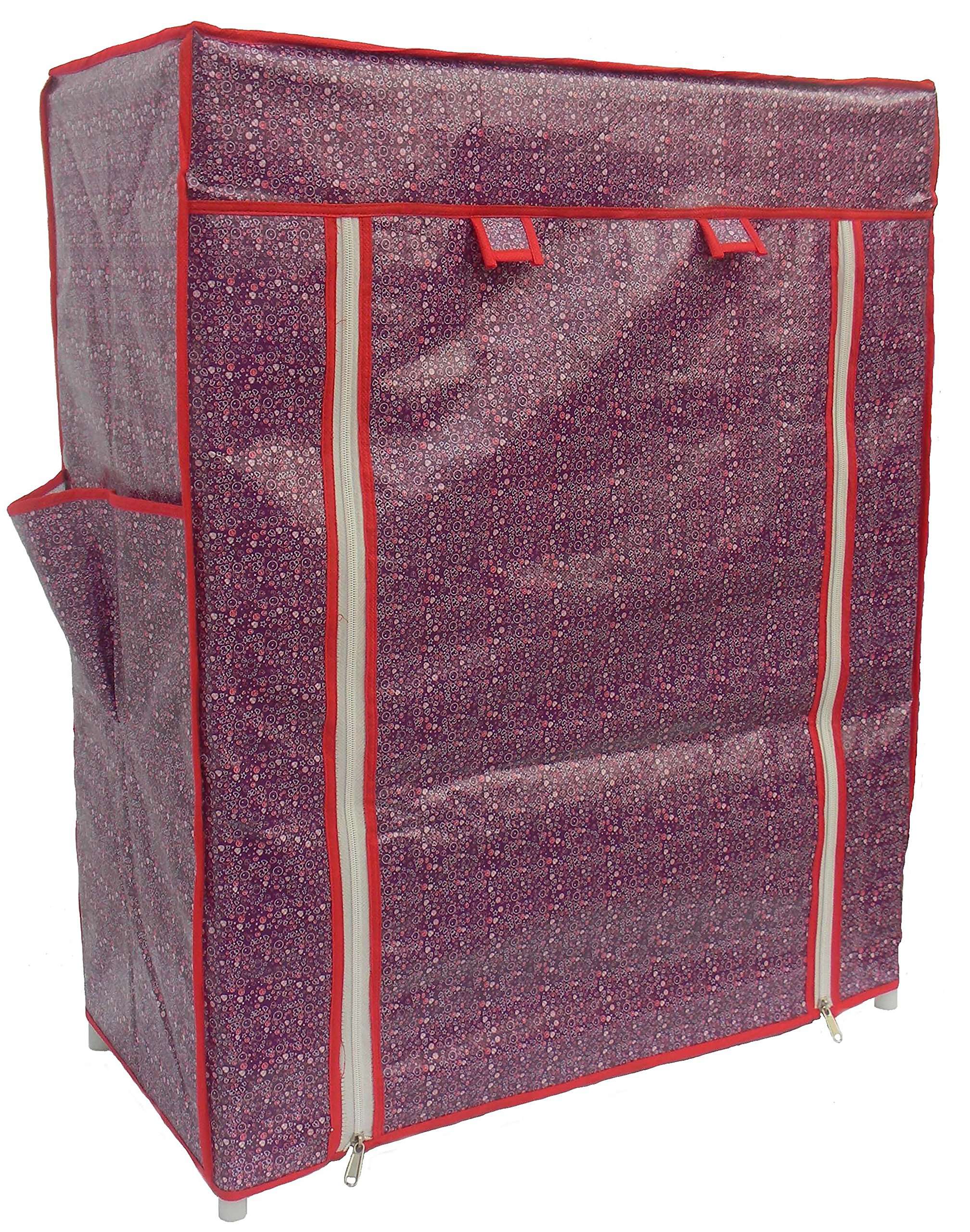 Homecute Shoe Rack 4 Layer with Cover, Collapsible, Portable, Movable, Cloth Cabinet, Organiser and Almirah Types, Steel Metal Pipe, Plastic and Non-Woven Fabric (Colour- Violet Little Heart) 6