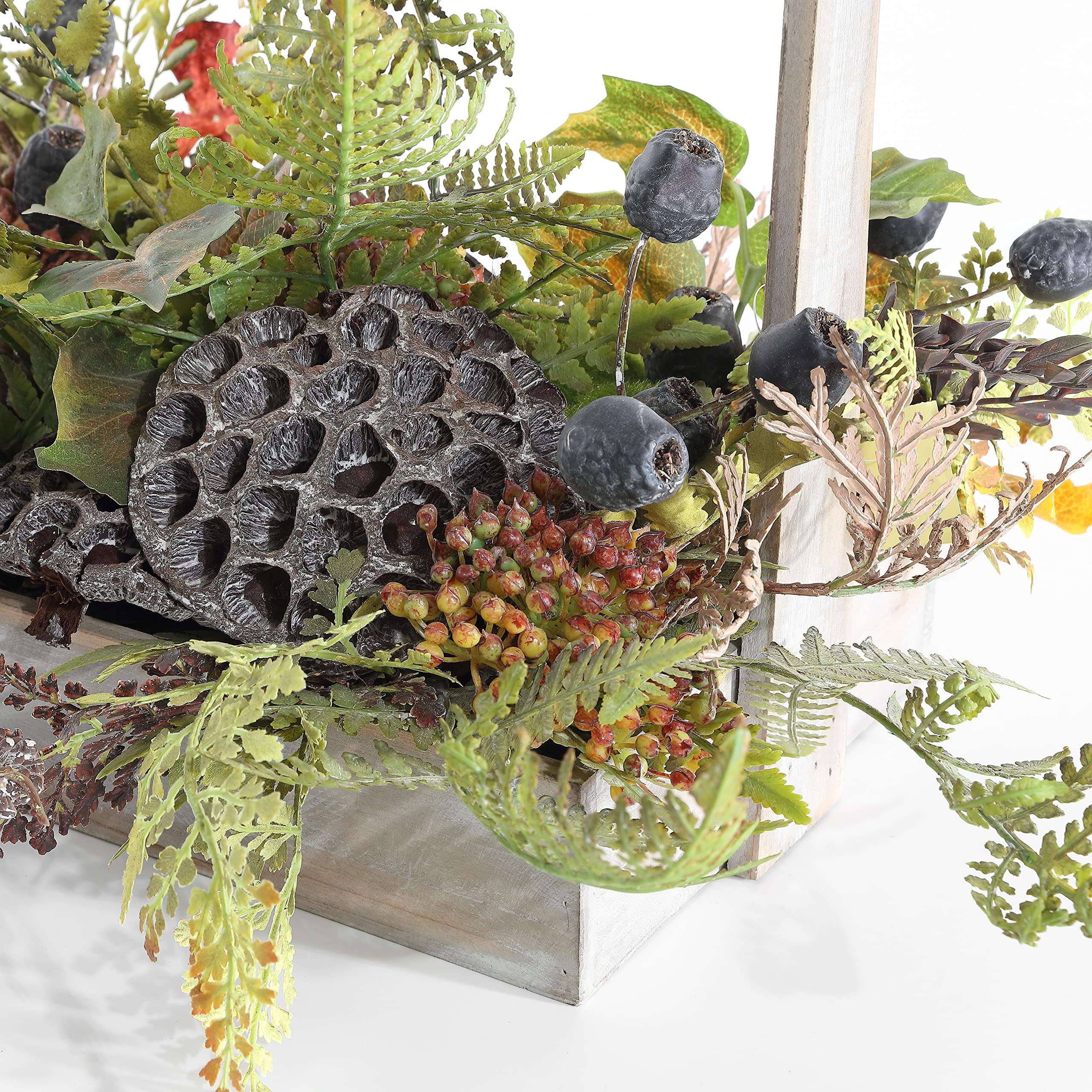 SAFAVIEH Home Collection 25-inch Decorative Artificial Lotus & Fern Arrangement Wood Planter (Fully Assembled) 4