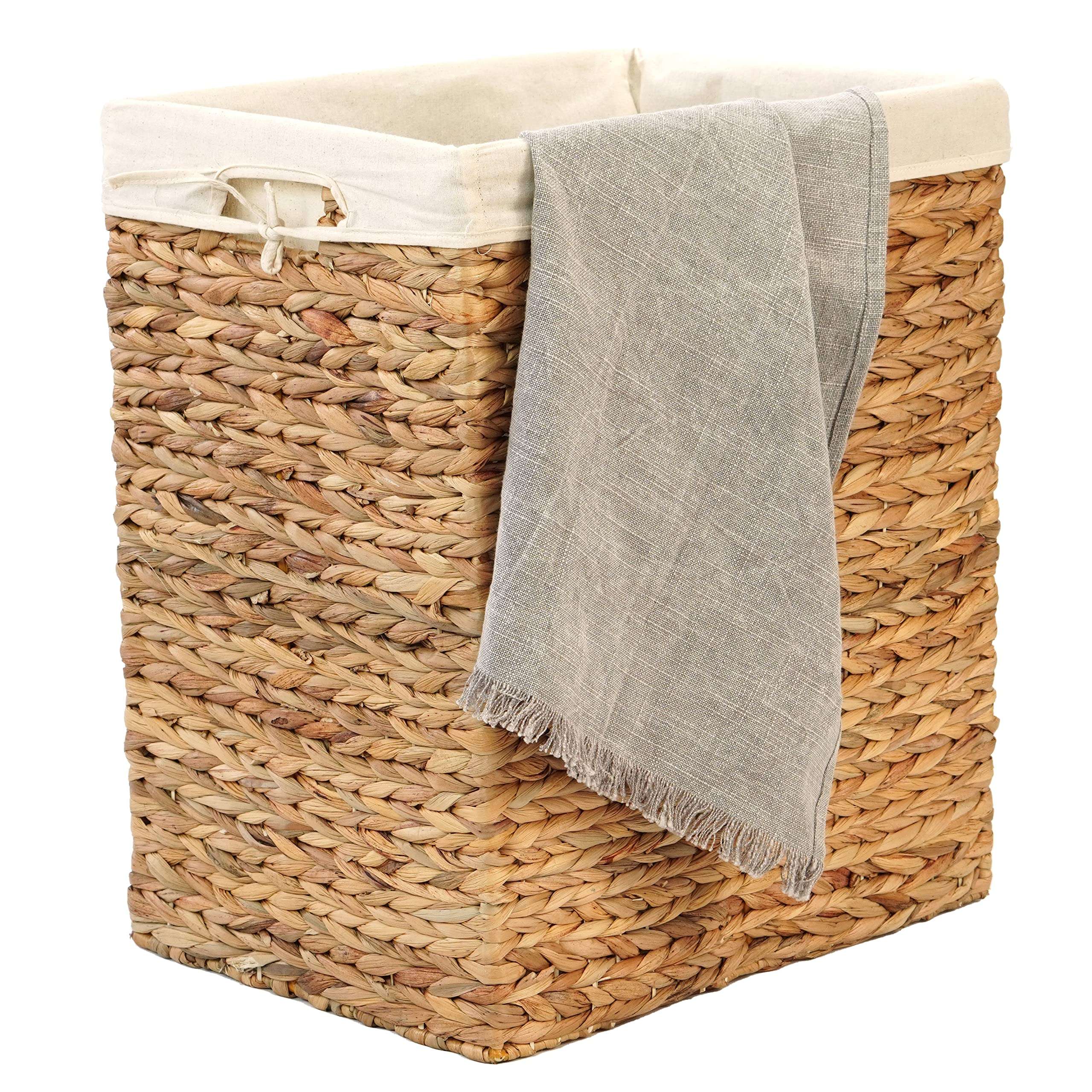 Handmade Rectangular Water Hyacinth Wicker Laundry Hamper with Lid Natural, Large 1