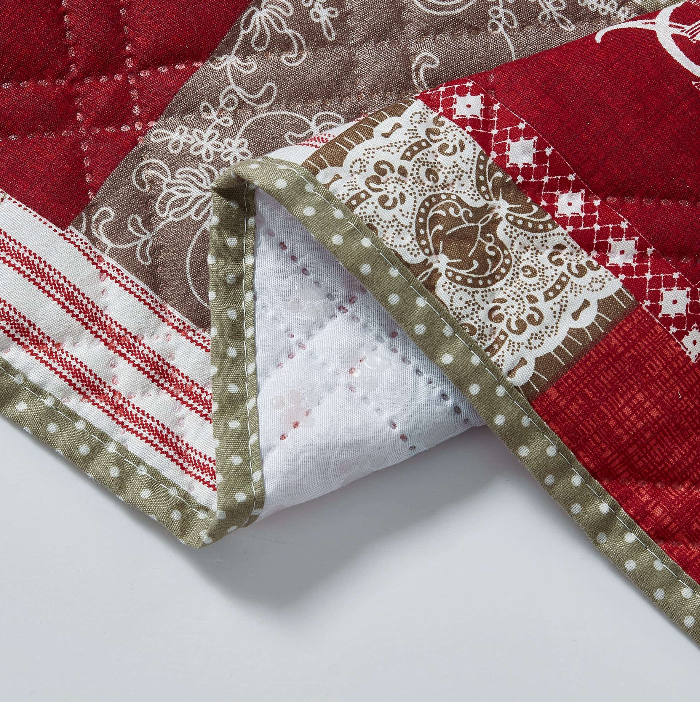 Brilliant Sunshine Toile Floral Patchwork Couch Armrest 5 Pockets Organizer, Slip Resistant Armchair Caddy, Washable Remote Controls Holder, Storage for Magazine, Tablet, iPad, 35×13", Burgundy 4