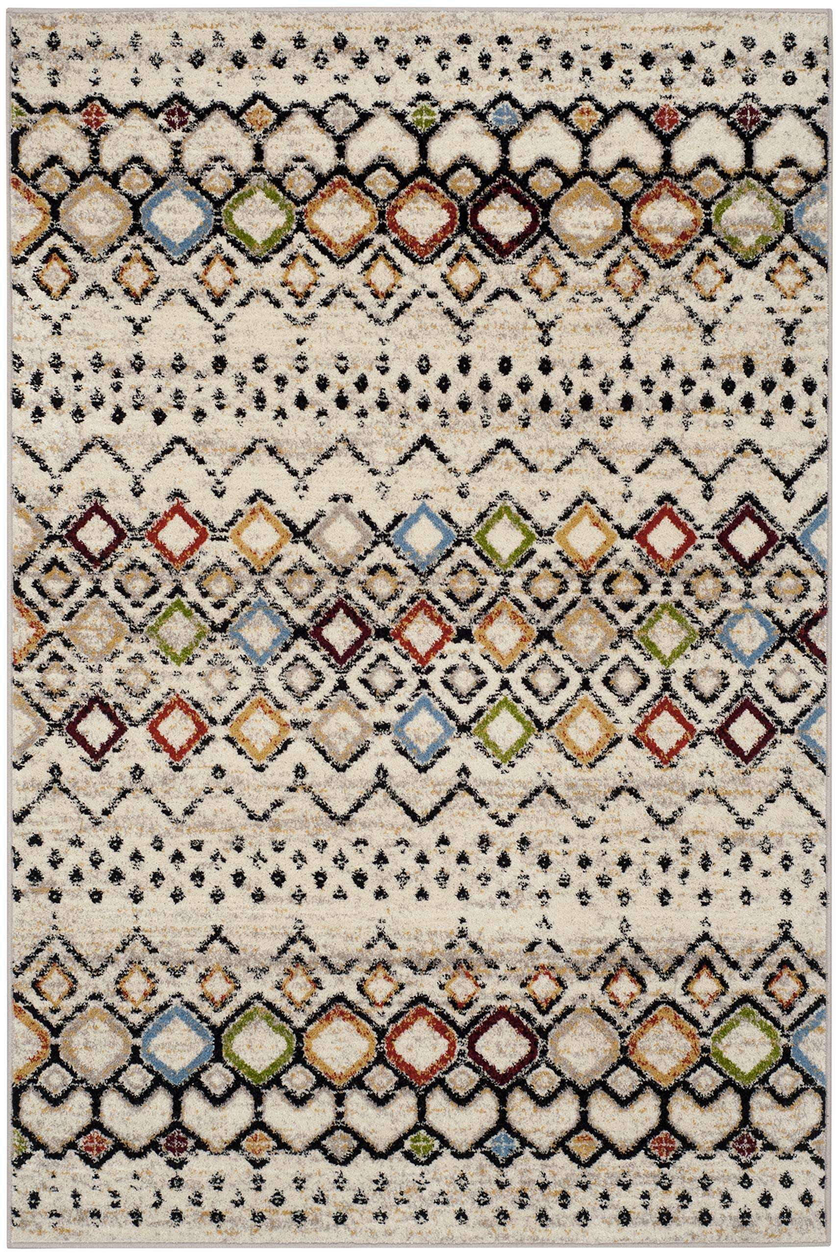 SAFAVIEH Amsterdam Collection Accent Rug - 4' x 6', Ivory & Multi, Moroccan Boho Design, Non-Shedding & Easy Care, Ideal for High Traffic Areas in Entryway, Living Room, Bedroom (AMS108K) 4