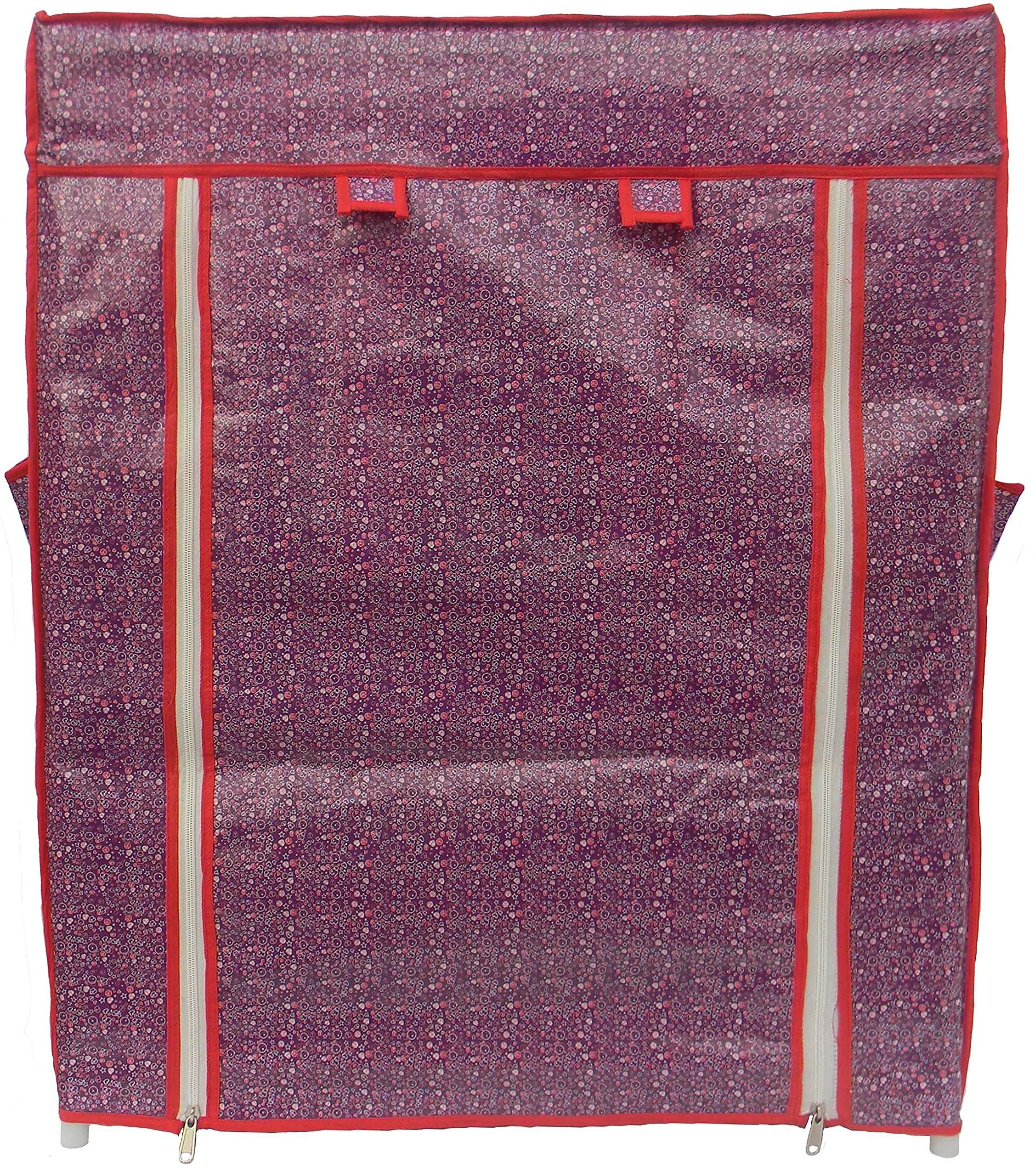 Homecute Shoe Rack 4 Layer with Cover, Collapsible, Portable, Movable, Cloth Cabinet, Organiser and Almirah Types, Steel Metal Pipe, Plastic and Non-Woven Fabric (Colour- Violet Little Heart) 5