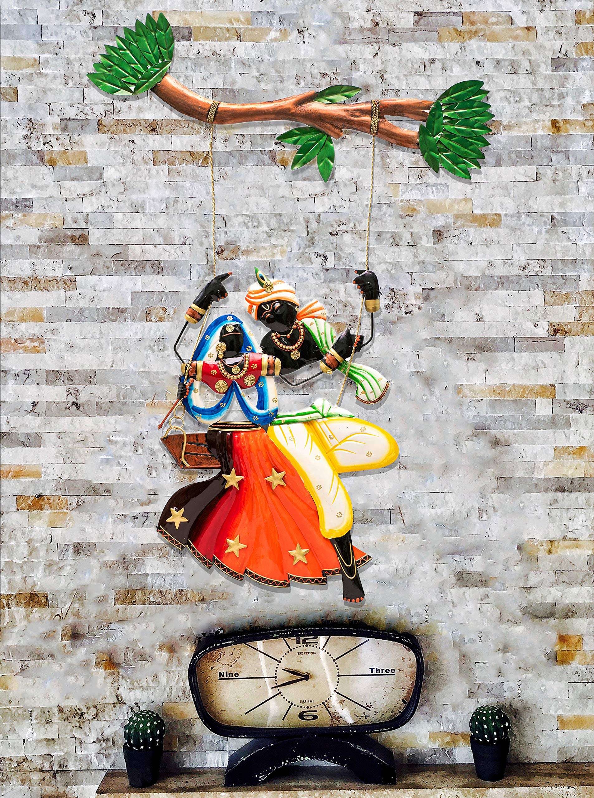 Karigaari India Wrought Iron Multicolor Radha Krishna Swing on Tree Wall Hanging Showpiece for Home Decor. 4