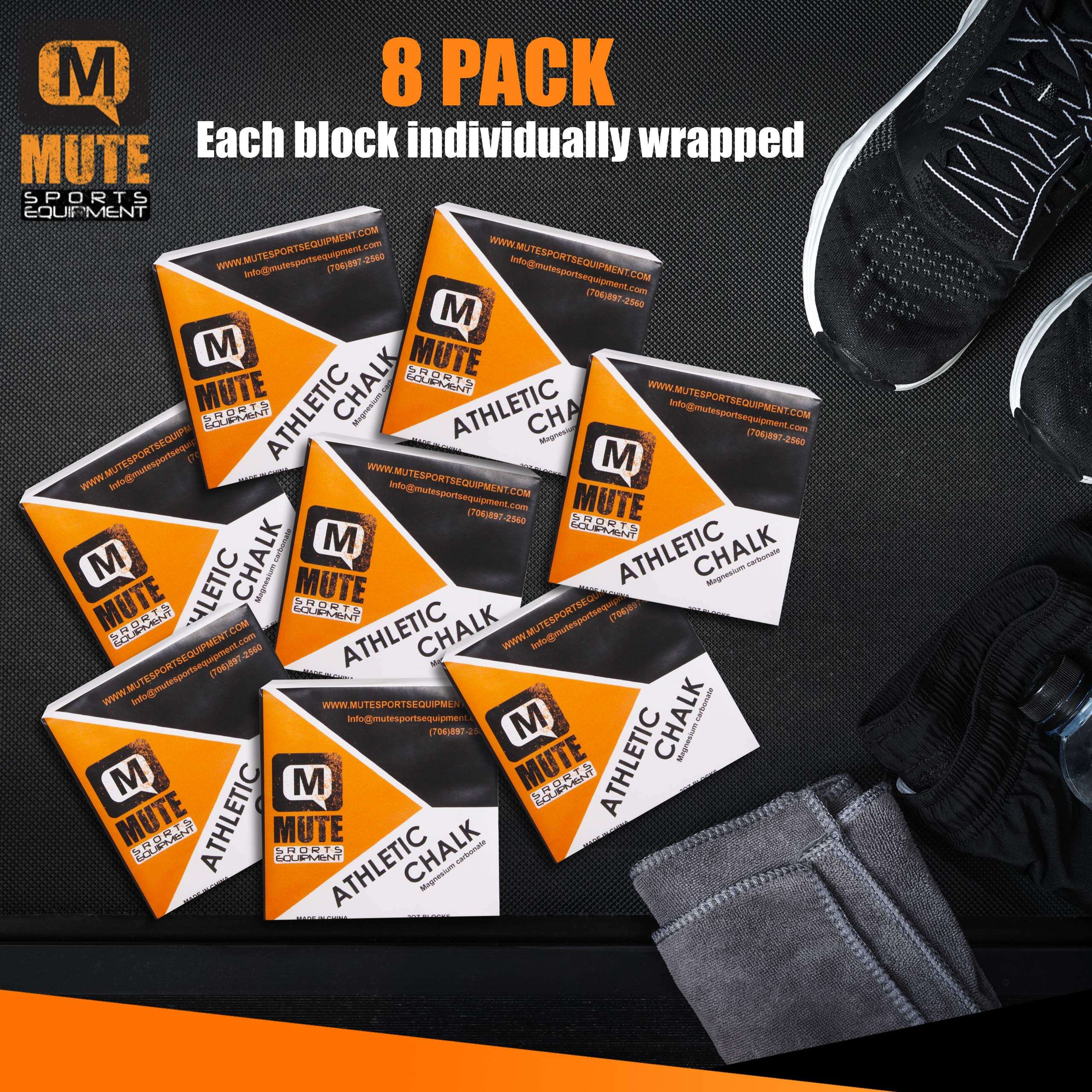 Mute Premium Athletic Gym Chalk Blocks 2 oz. 8 Pack Box | 1 Pound | Magnesium Carbonate | Weightlifting, Gymnastics, Rock Climbing, Olympic Lifting 3