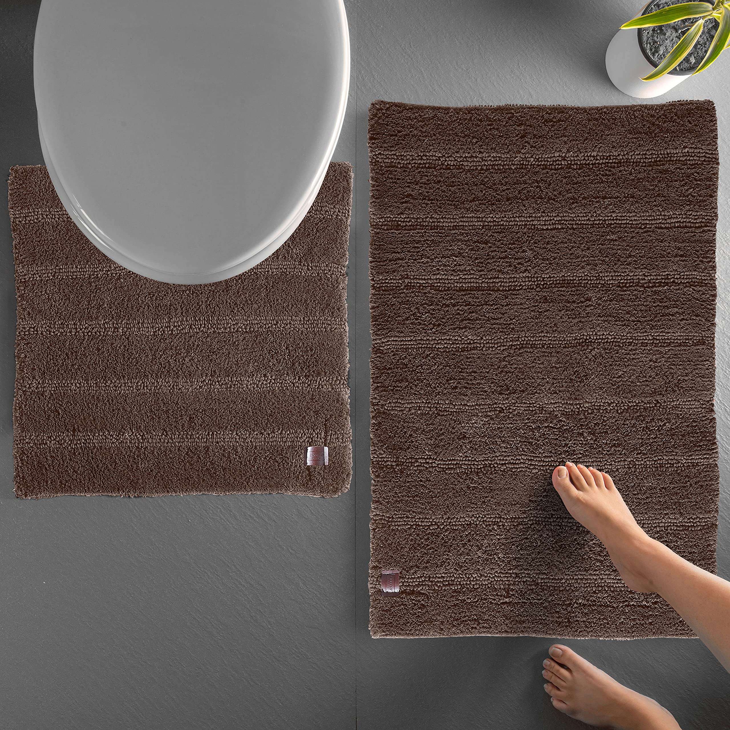 SPREAD SPAIN Cotton Mushy Reversible Bathmat 2700 GSM Super Absorbency 1 pc Luxury Bathmat and 1 pc Contour Bathmat 2 pc Set (50X80 CM + 50X50 CM Dark Brown) 4
