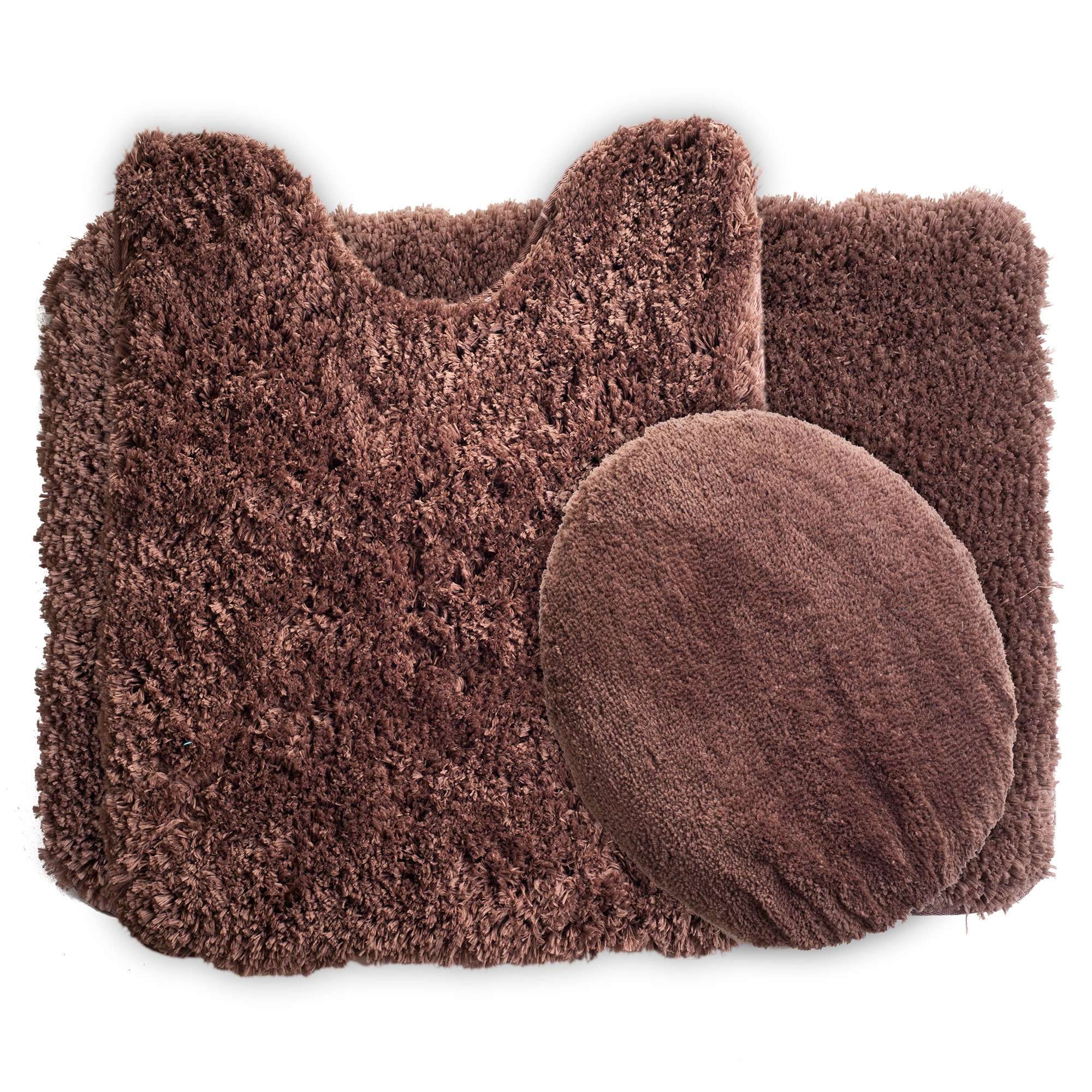 Lavish Home 3 Piece Super Plush Non-Slip Bath Mat Rug Set - Chocolate 1
