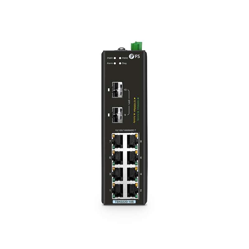 TSN3220-10S, 10-Port Gigabit Ethernet L2 Managed Industrial Switch, 8 x 10/100/1000BASE-T, with 2 x 1/10Gb SFP+, -40 to 75°C Operating Temperature