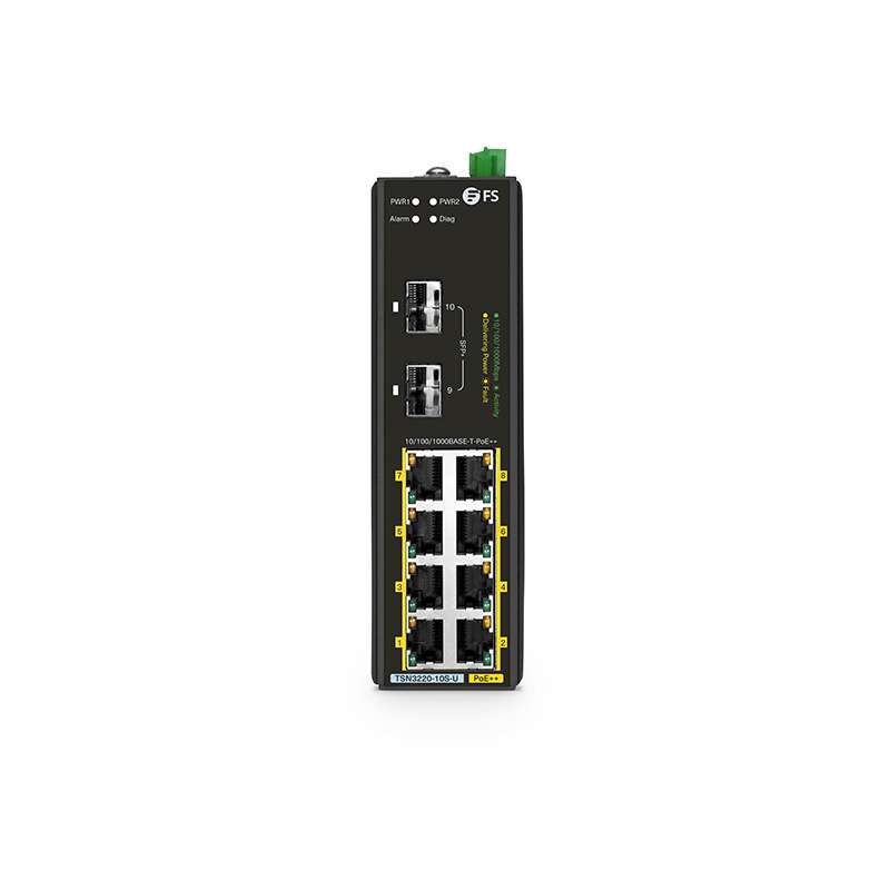 TSN3220-10S-U, 10-Port Gigabit Ethernet L2 Managed Industrial PoE++ Switch, 8 x PoE++ Ports@360W, with 2 x 1/10Gb SFP+, -40 to 75°C Operating Temperature