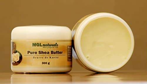 MGL Naturals Unrefined African Shea Butter Ivory whipped, 100% Raw, Organic | Apple and honeysuckle scented. Moisturizing body and hair butter from Ghana. 11 oz / 300g